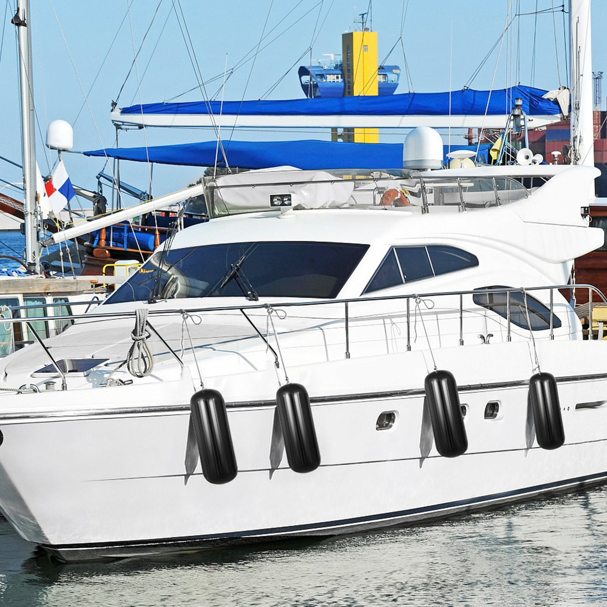 VEVOR 4 Ribbed Boat Fenders 10X 28" Black Center Hole Bumpers Mooring Protection