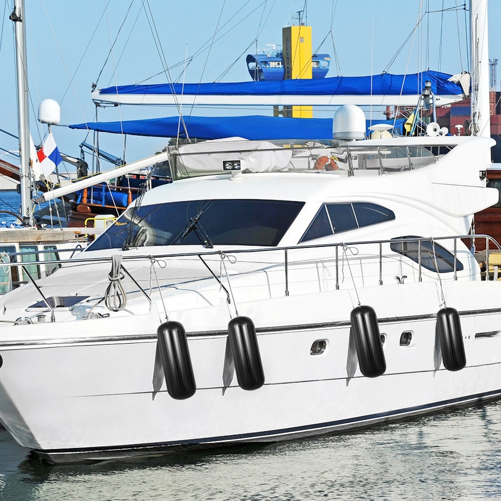 VEVOR 4 Ribbed Boat Fenders 10X 28" Black Center Hole Bumpers Mooring Protection