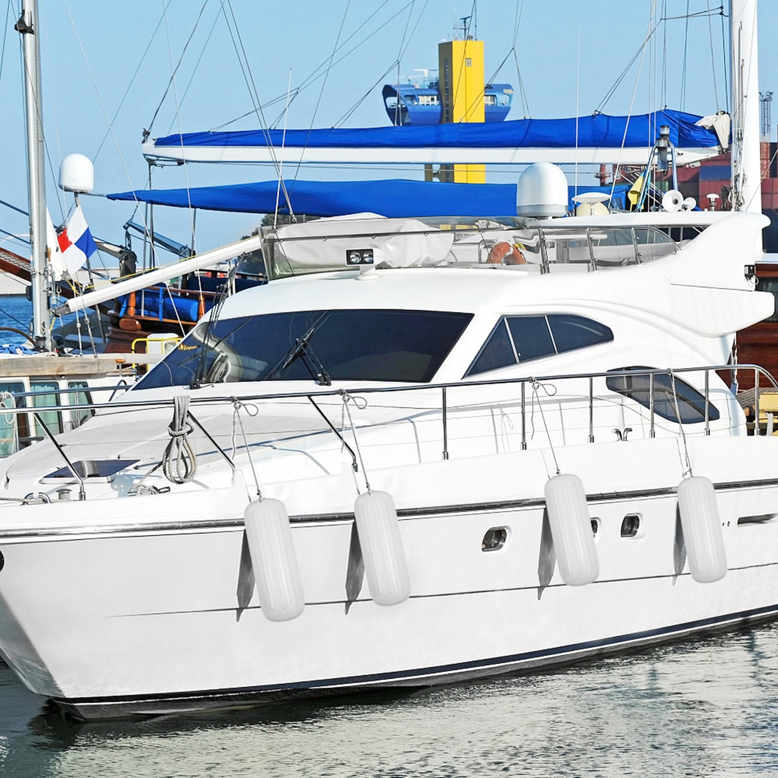 VEVOR 4 Ribbed Boat Fender 10" x 28" White Center Hole Bumper Mooring Protection