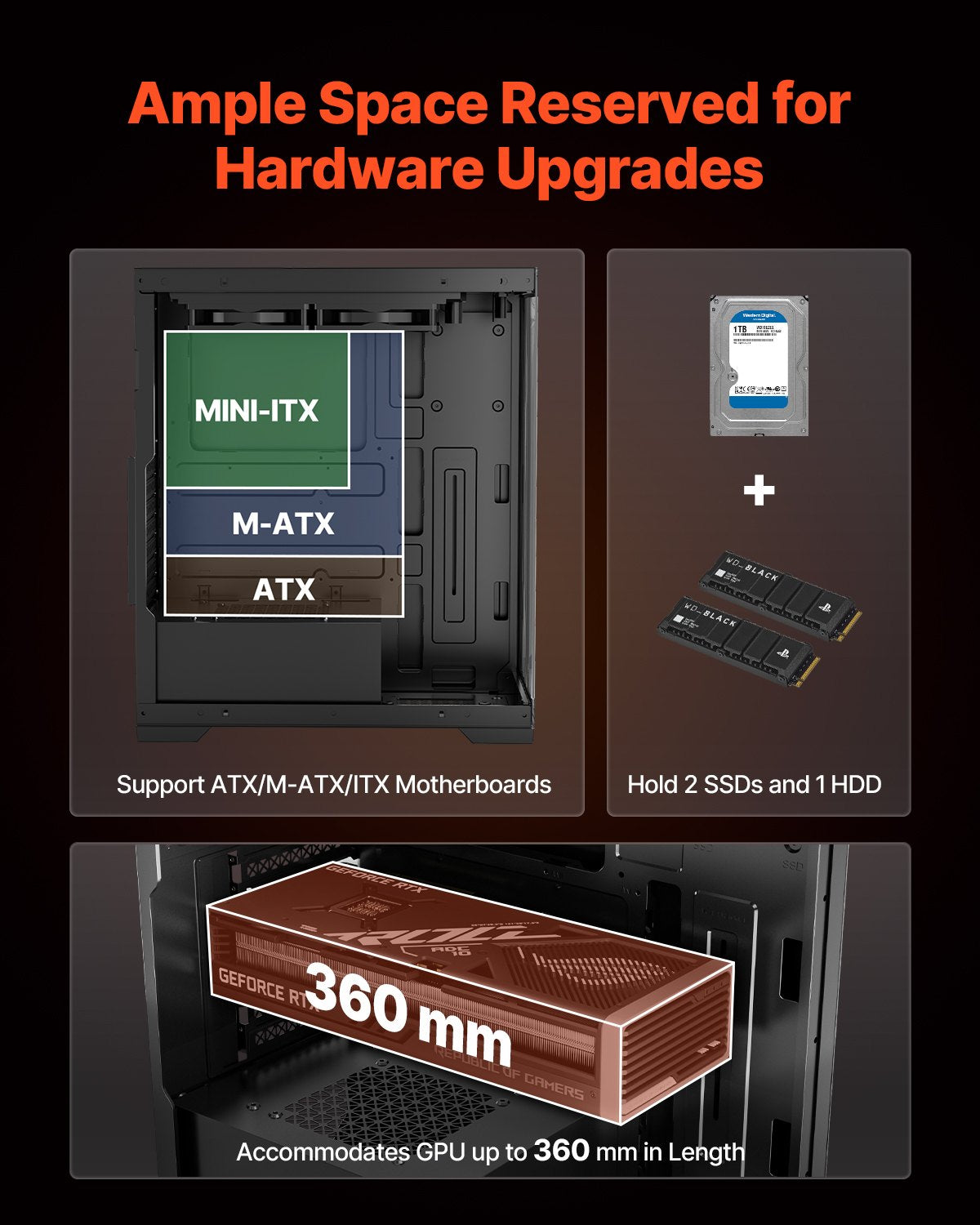 VEVOR PC Gaming Case Mid-Tower Computer Case with 2 Fans for ATX Motherboard