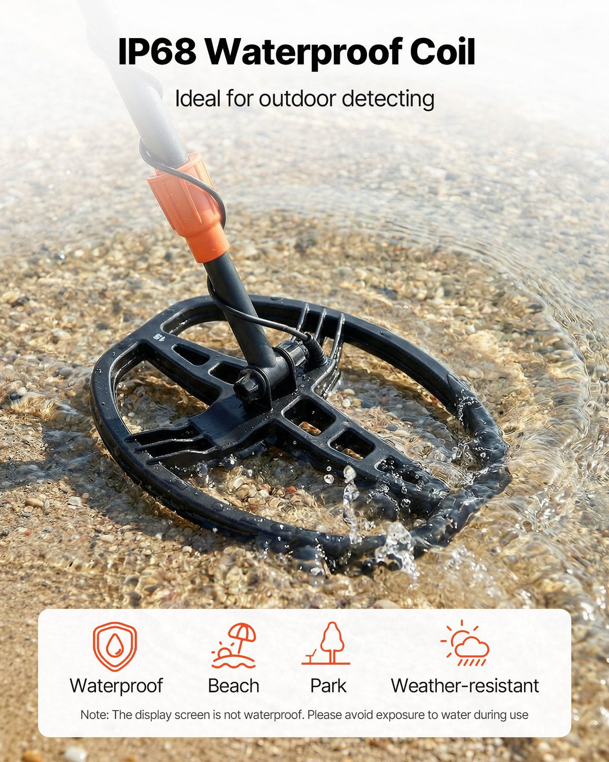 Metal Detector for Adults, 254 mm, Professional High Accuracy Gold Detector, IP68 Waterproof Search Coil with Display, Headphones, 5 Modes, Adjustable Length, for Detecting Gold Treasure Hunting