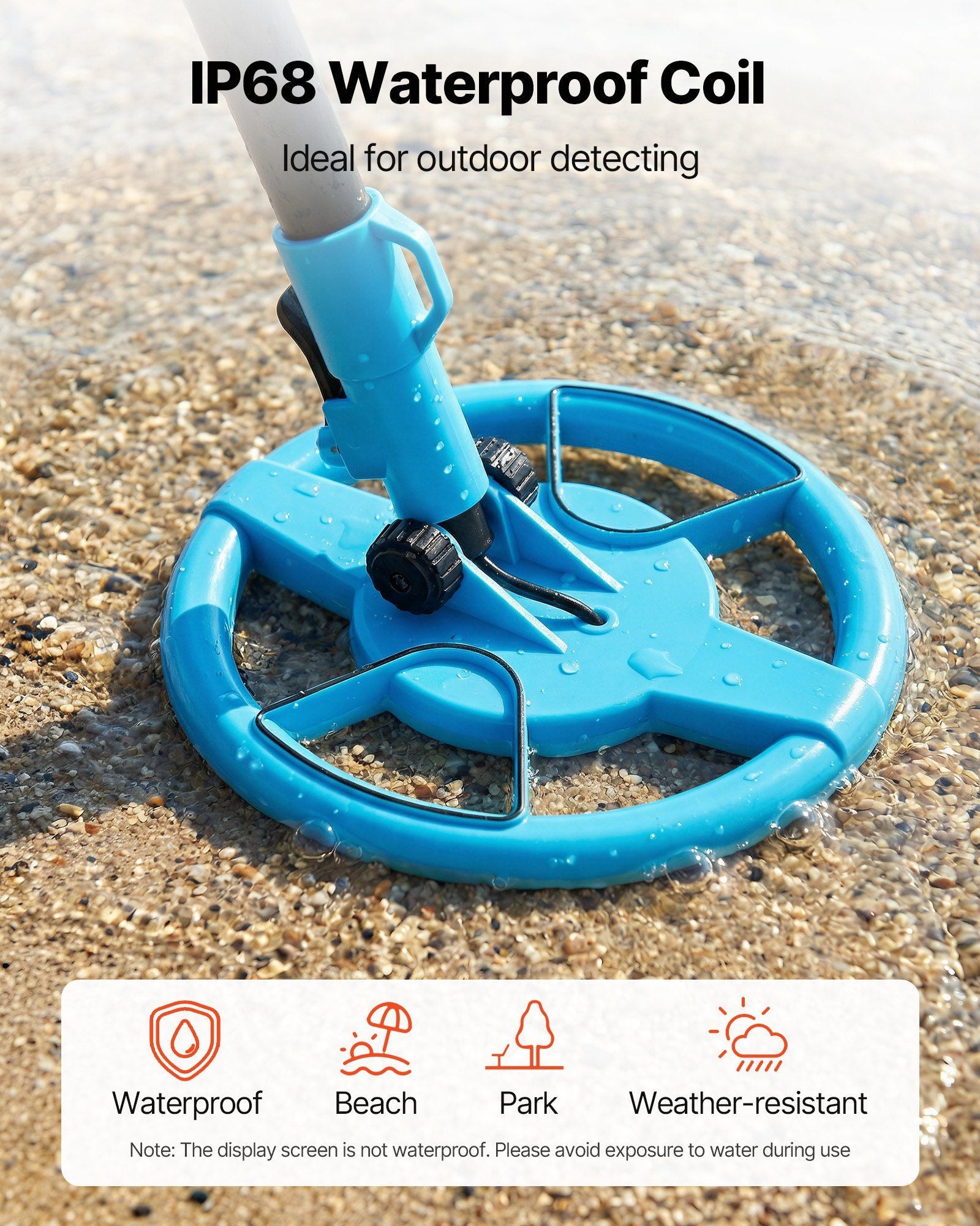 Metal Detector, 101.6 mm, Lightweight Metal Detector with LCD Display, 152.4 mm IP68 Waterproof Search Coil, Adjustable 650-930 mm Gold Detector, Easy to Use, for Detecting Gold Exploration