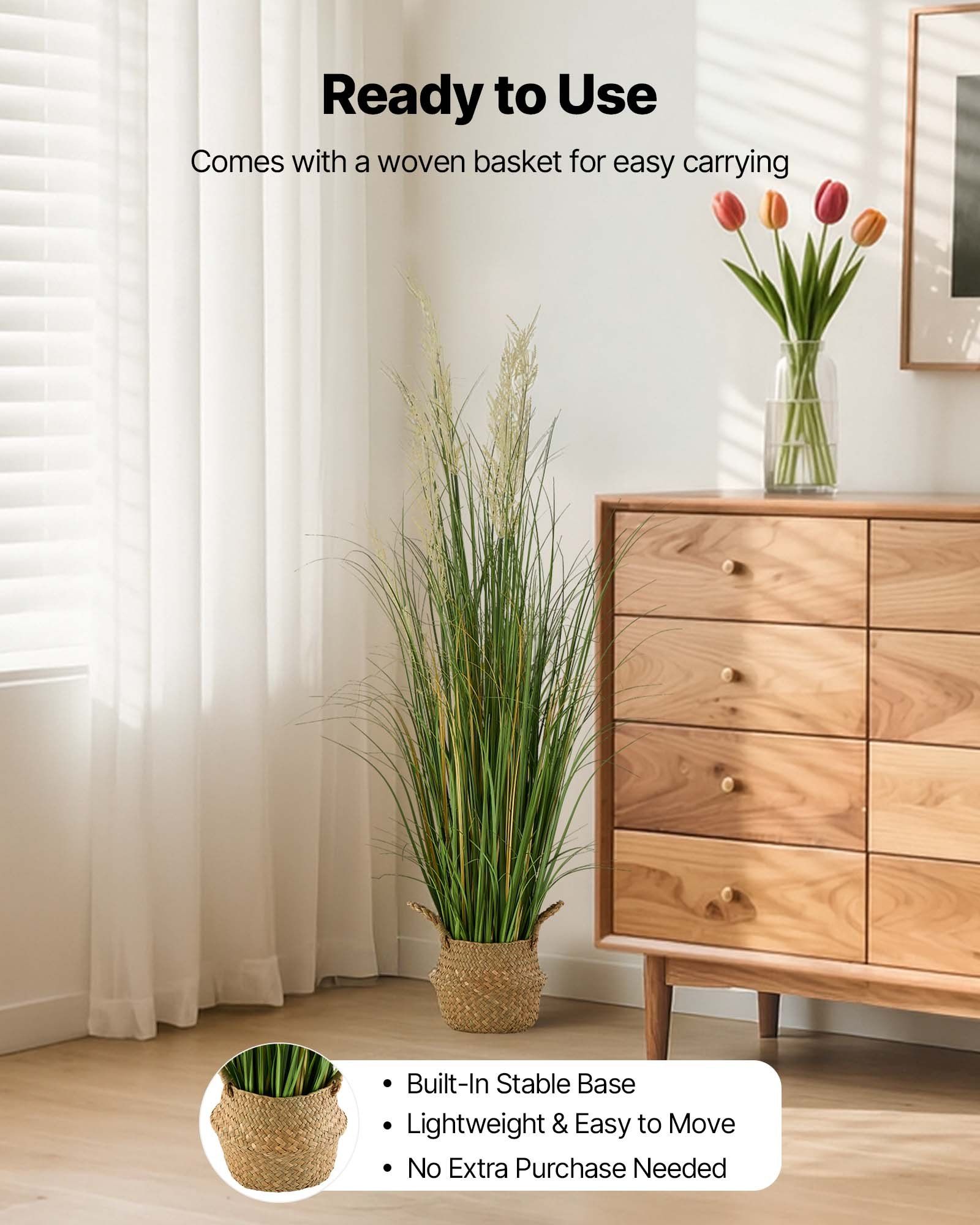 Artificial Grass Plant, 1194mm Reed Flower Grass in Pot, Premium PVC Faux Fake Greenery Shrubs Plant for Indoor Outdoor House Home Garden Office Room Décor, Housewarming, 1 Pack Green
