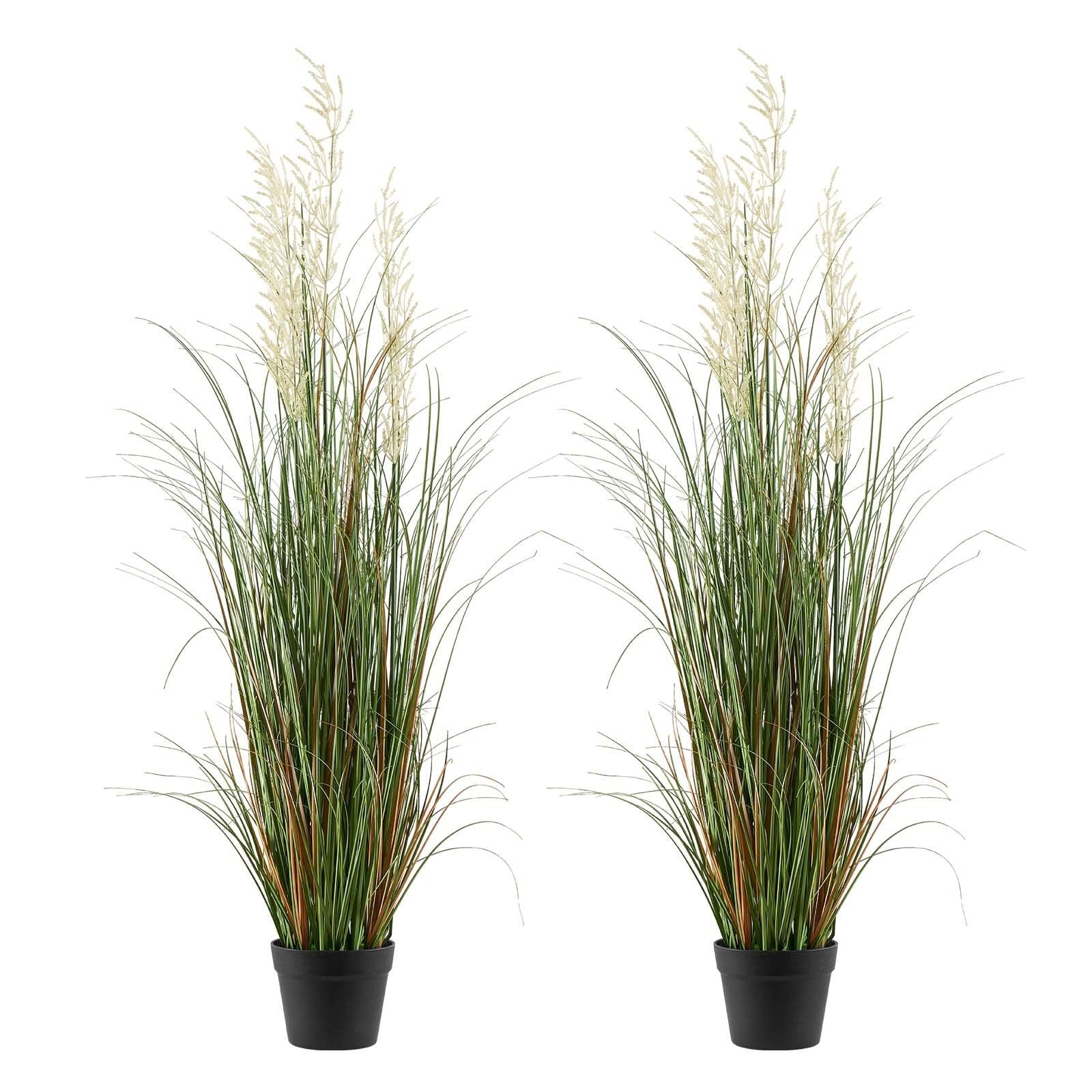 Artificial Grass Plant, 2 Pack 1194mm Reed Flower Grass in Pot, Premium PVC Faux Fake Greenery Shrubs Plant for Indoor Outdoor House Home Garden Office Room Décor, Housewarming, Green