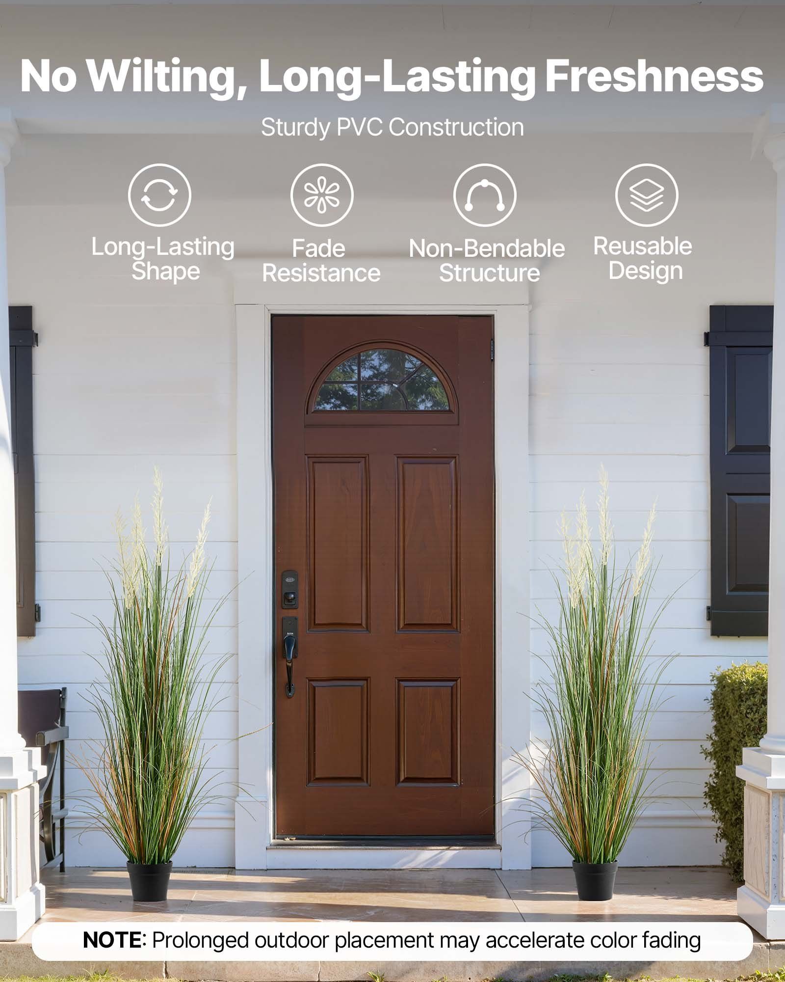 Artificial Grass Plant, 2 Pack 1499mm Faux Reed Flower Grass in Pot, Premium PVC Fake Greenery Shrubs Plant for Indoor Outdoor House Home Garden Office Room Décor, Housewarming, Green