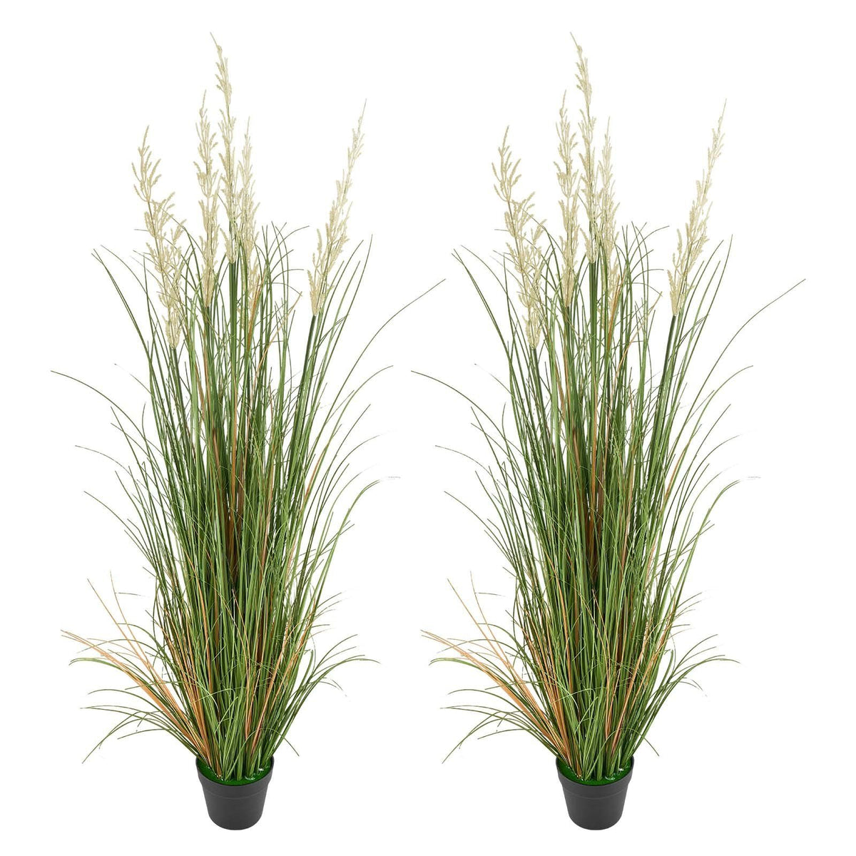 Artificial Grass Plant, 2 Pack 1499mm Faux Reed Flower Grass in Pot, Premium PVC Fake Greenery Shrubs Plant for Indoor Outdoor House Home Garden Office Room Décor, Housewarming, Green