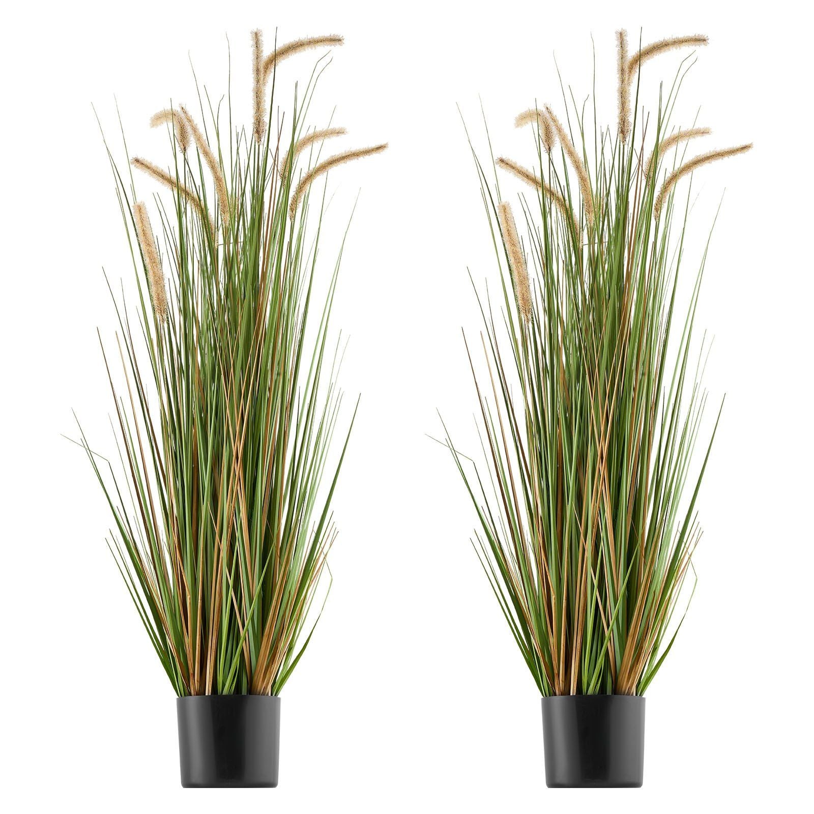 Artificial Grass Plant, 2 Pack 1194mm Horsetail Reed Grass in Pot, Premium PVC Faux Fake Greenery Shrubs Plant for Indoor Outdoor House Home Garden Office Room Décor, Housewarming, Green