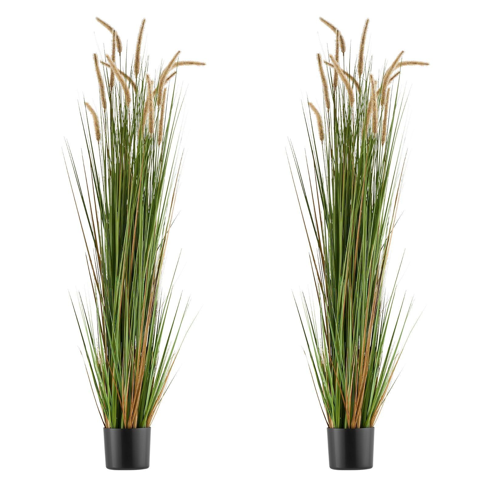 Artificial Grass Plant, 2 Pack 1499mm Horsetail Reed Grass in Pot, Premium PVC Faux Fake Greenery Shrubs Plant for Indoor Outdoor House Home Garden Office Room Décor, Housewarming, Green