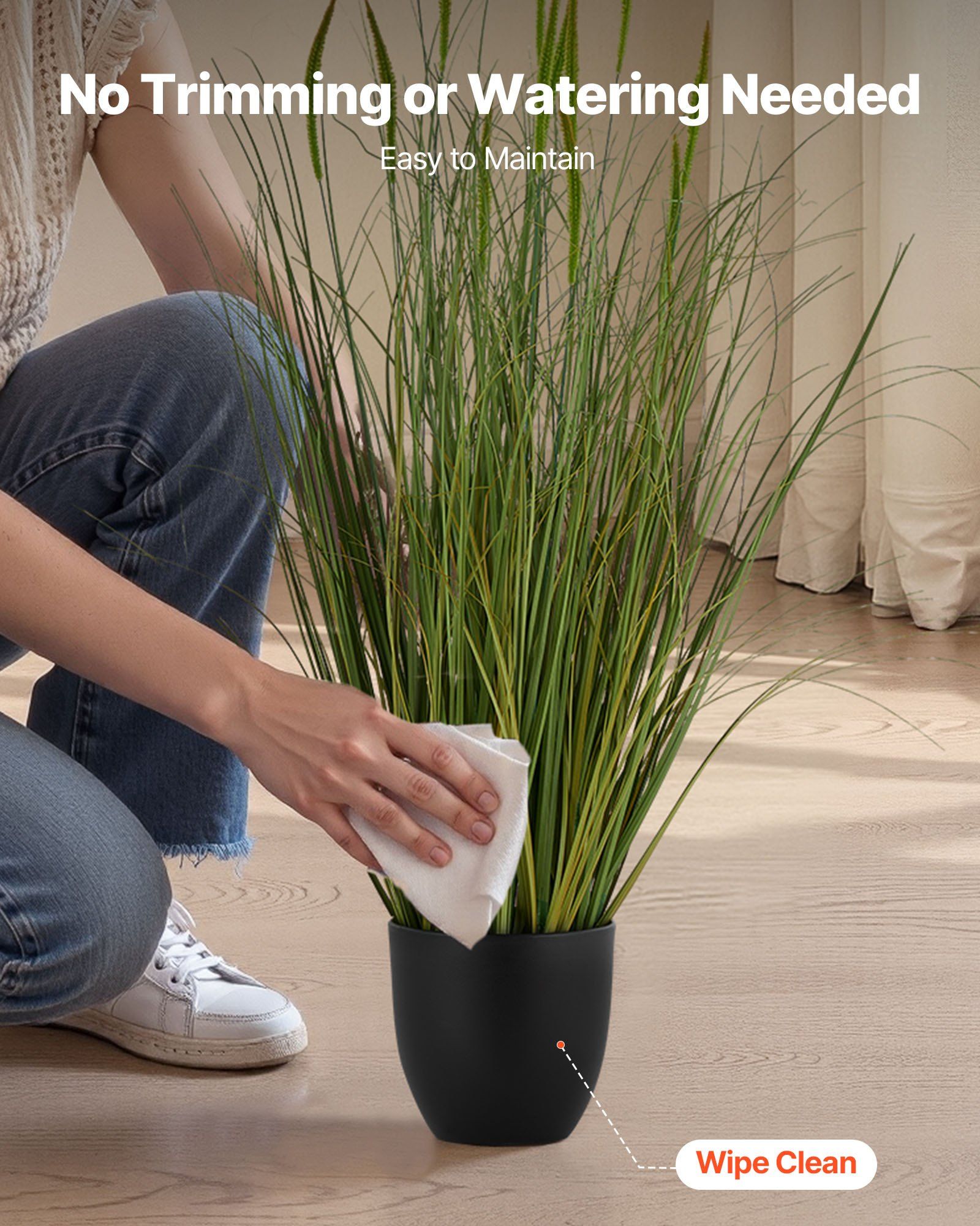 Artificial Grass Plant, 2 Pack 889mm Cattail Grass in Pot, Premium PVC Faux Fake Greenery Shrubs Plant for Indoor Outdoor House Home Garden Office Room Décor, Housewarming, Green