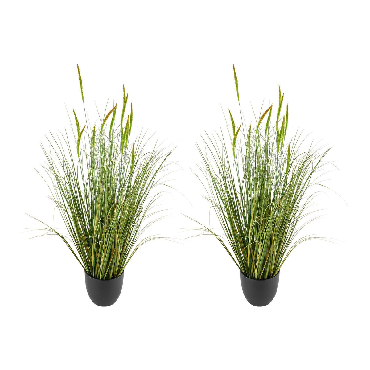 Artificial Grass Plant, 2 Pack 889mm Cattail Grass in Pot, Premium PVC Faux Fake Greenery Shrubs Plant for Indoor Outdoor House Home Garden Office Room Décor, Housewarming, Green