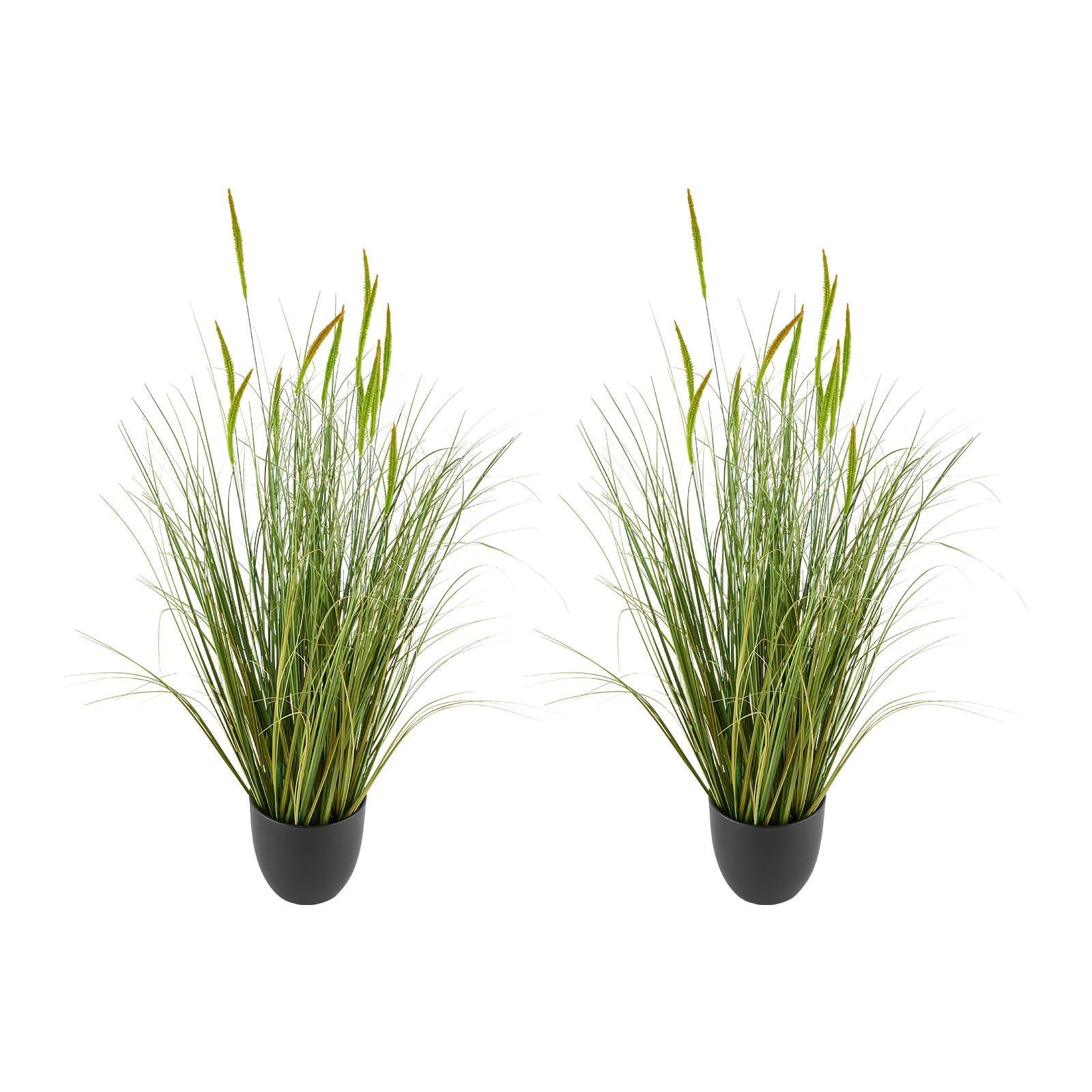 Artificial Grass Plant, 2 Pack 889mm Cattail Grass in Pot, Premium PVC Faux Fake Greenery Shrubs Plant for Indoor Outdoor House Home Garden Office Room Décor, Housewarming, Green