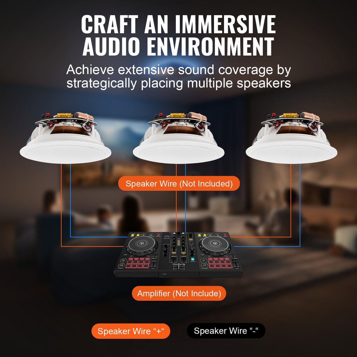 VEVOR 165.1 mm in Ceiling Speakers, 150-Watts, Flush Mount Ceiling & in-Wall Speakers System with 8ΩImpedance 89dB Sensitivity, for Home Kitchen Living Room Bedroom or Covered Outdoor Porches, Single