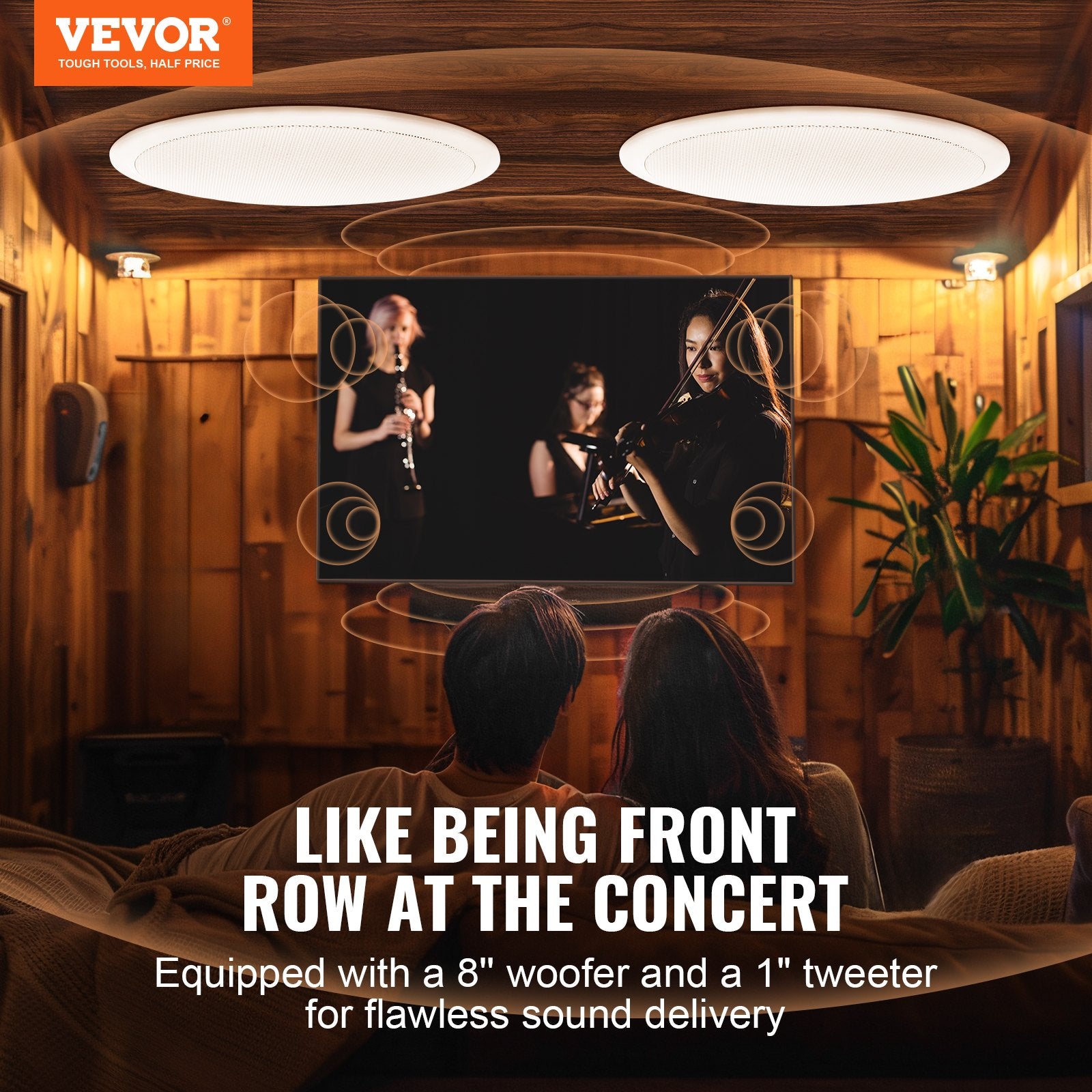 VEVOR 2 PCs 203.2 mm in Ceiling Speakers, 50-Watts, Flush Mount Ceiling & in-Wall Speakers System with Impedance 89dB Sensitivity, for Home Kitchen Living Room Bedroom or Covered Outdoor Porches