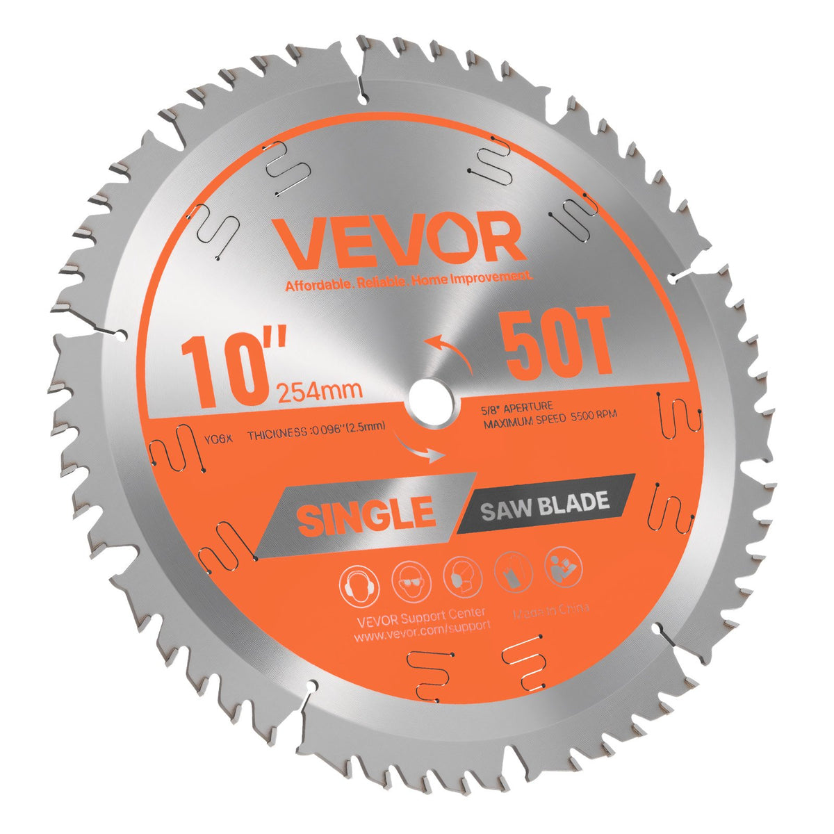 VEVOR Circular Saw Blade, 254 mm Diameter, 50 Sharp Alloy Teeth, 15.875 mm Arbor, Fine Finish, Wood Cutting Blade for Circular Saw, with Noise-Reducing Heat Vents, for Cutting Plywood, OSB, Hardwood