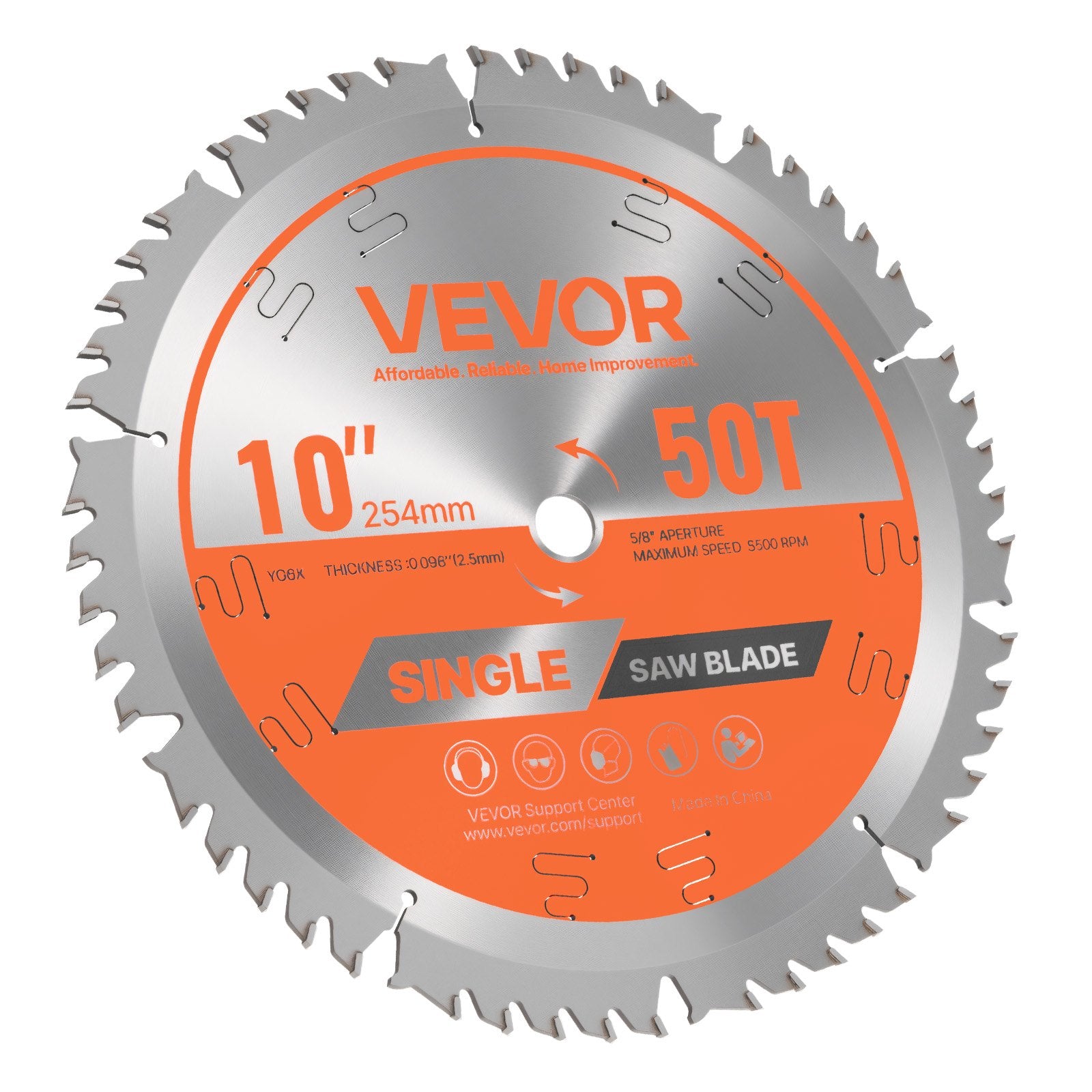 VEVOR Circular Saw Blade, 254 mm Diameter, 50 Sharp Alloy Teeth, 15.875 mm Arbor, Fine Finish, Wood Cutting Blade for Circular Saw, with Noise-Reducing Heat Vents, for Cutting Plywood, OSB, Hardwood