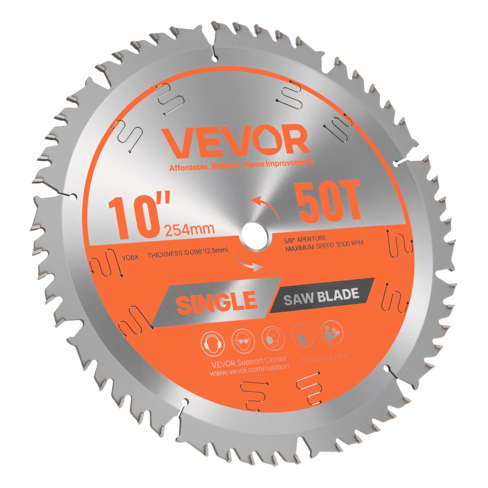 VEVOR Circular Saw Blade, 254 mm Diameter, 50 Sharp Alloy Teeth, 15.875 mm Arbor, Fine Finish, Wood Cutting Blade for Circular Saw, with Noise-Reducing Heat Vents, for Cutting Plywood, OSB, Hardwood