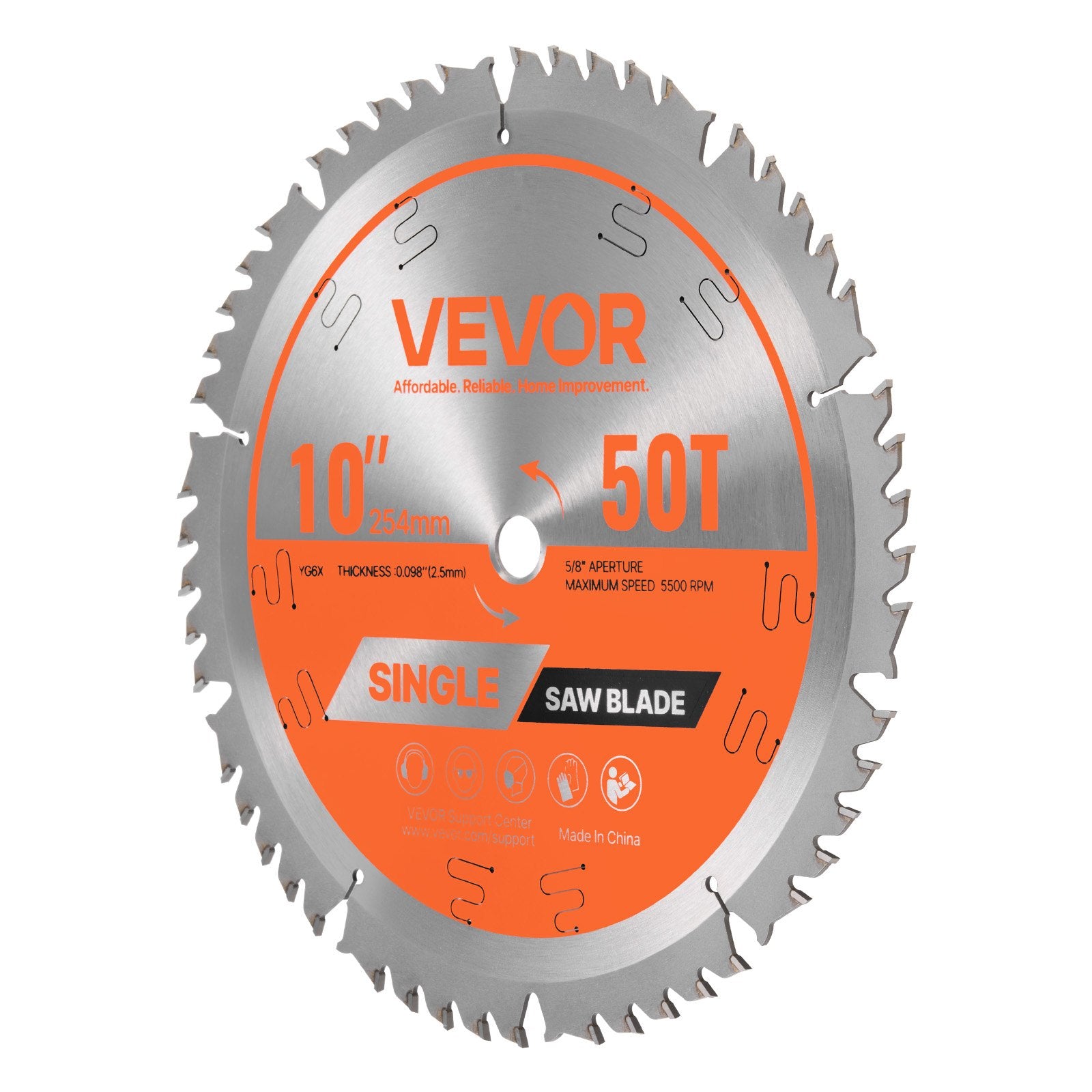 VEVOR Circular Saw Blade, 254 mm Diameter, 50 Sharp Alloy Teeth, 15.875 mm Arbor, Fine Finish, Wood Cutting Blade for Circular Saw, with Noise-Reducing Heat Vents, for Cutting Plywood, OSB, Hardwood