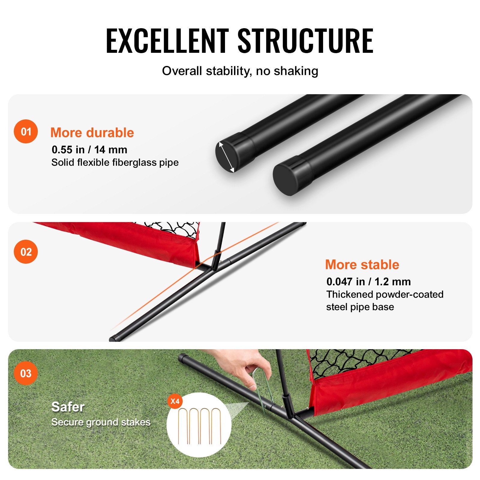VEVOR Barricade Backstop Net, 16x10 ft Ball Sports Barrier Netting, Portable Practice Equipment with Carry Bag, Protection Screen for Baseball Softball Lacrosse Soccer Hockey Training, for Backyard
