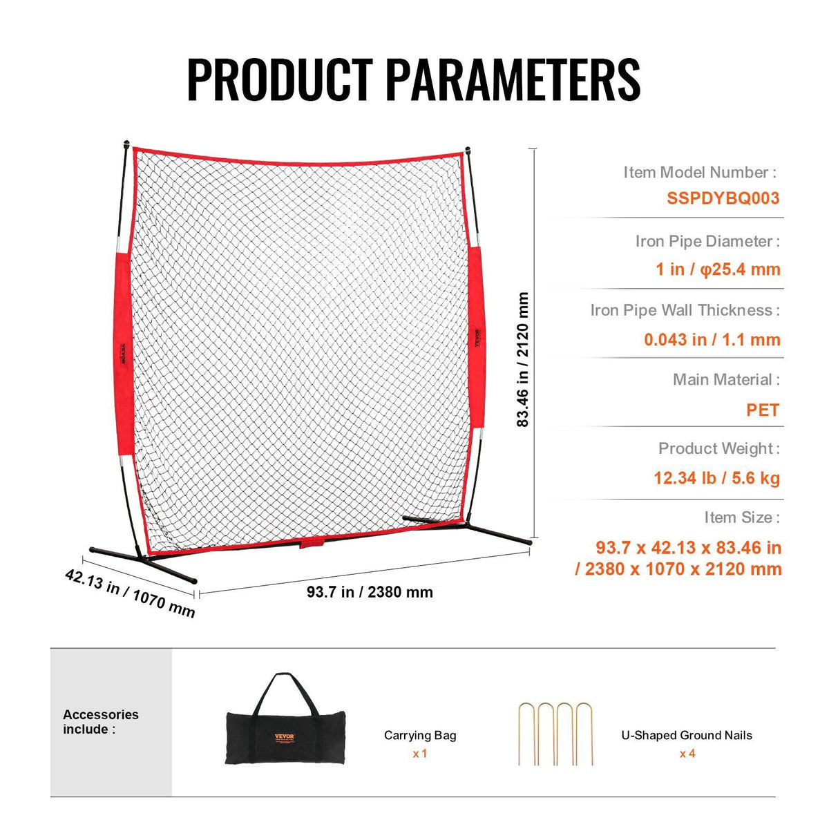 Barricade Backstop Net, 7x7 ft Ball Sports Barrier Netting, Portable Practice Equipment with Carry Bag, Protection Screen for Baseball Softball Lacrosse Soccer Hockey Training, for Backyard
