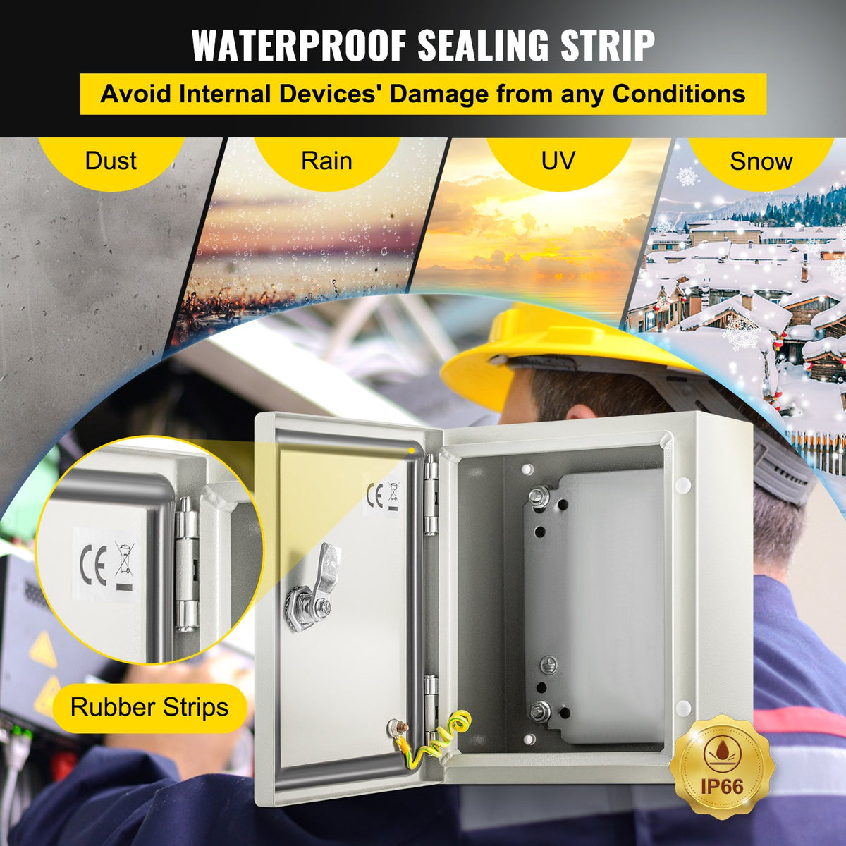 VEVOR NEMA Steel Enclosure, 25 x 20 x 15 cm NEMA 4X Steel Electrical Box, IP66 Waterproof & Dustproof, Outdoor/Indoor Electrical Junction Box, with Mounting Plate