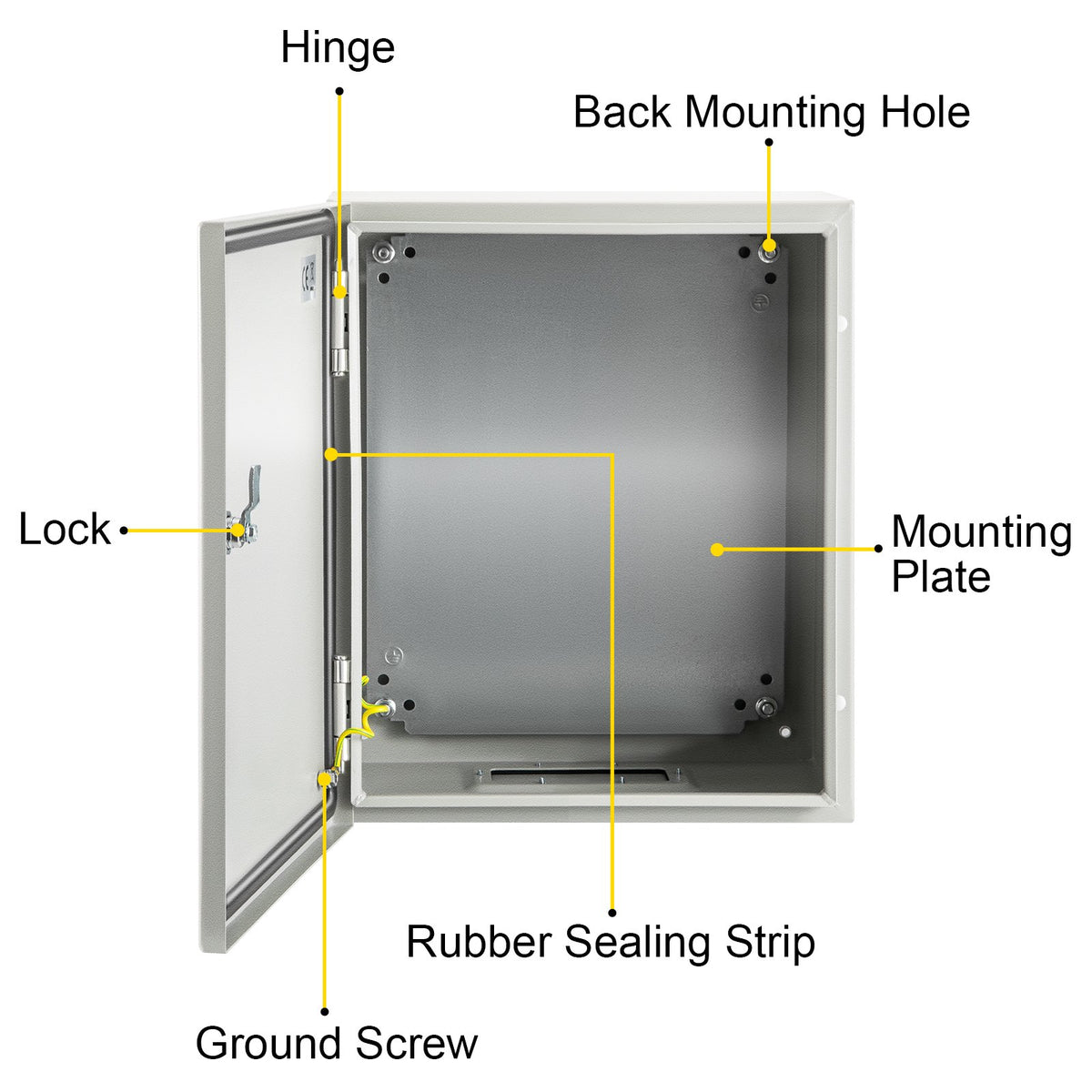 VEVOR NEMA Steel Enclosure, 25 x 20 x 15 cm NEMA 4X Steel Electrical Box, IP66 Waterproof & Dustproof, Outdoor/Indoor Electrical Junction Box, with Mounting Plate