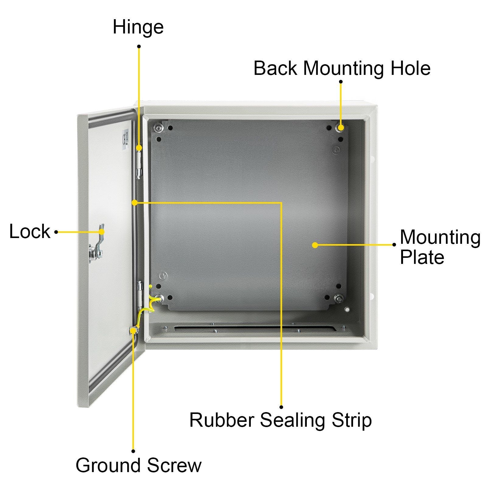 NEMA Steel Enclosure, 16 x 16 x 8\'\' NEMA 4X Steel Electrical Box, IP66 Waterproof & Dustproof, Outdoor/Indoor Electrical Junction Box, with Mounting Plate