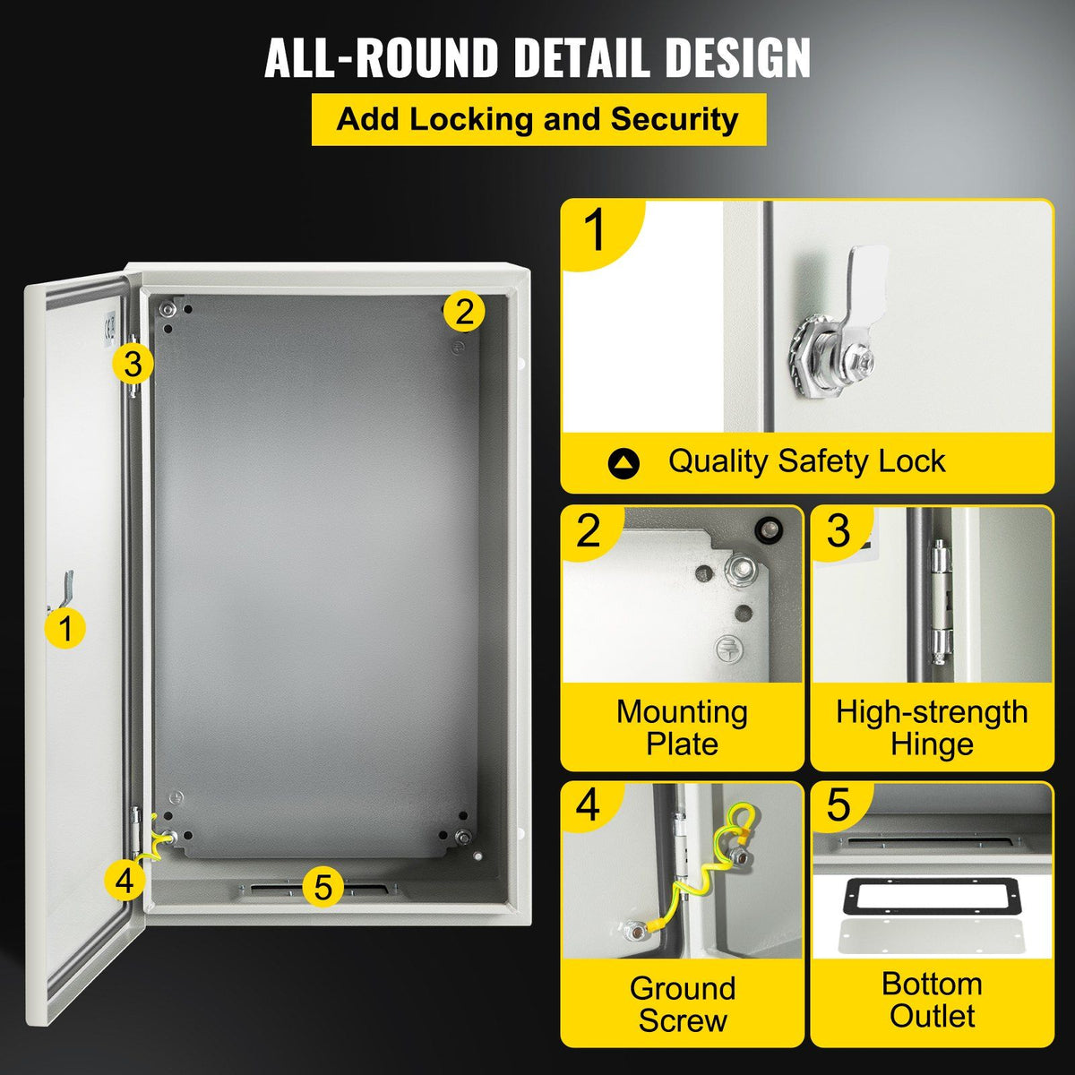 NEMA Steel Enclosure, 20 x 12 x 10\'\' NEMA 4X Steel Electrical Box, IP66 Waterproof & Dustproof, Outdoor/Indoor Electrical Junction Box, with Mounting Plate