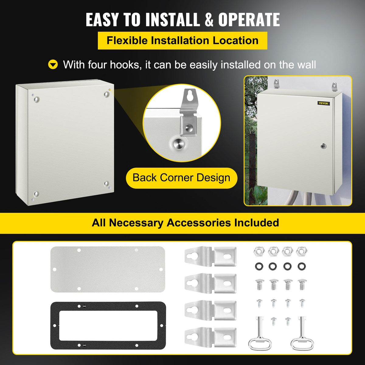 NEMA Steel Enclosure, 50 x 40 x 15 cm NEMA 4X Steel Electrical Box, IP66 Waterproof & Dustproof, Outdoor/Indoor Electrical Junction Box, with Mounting Plate