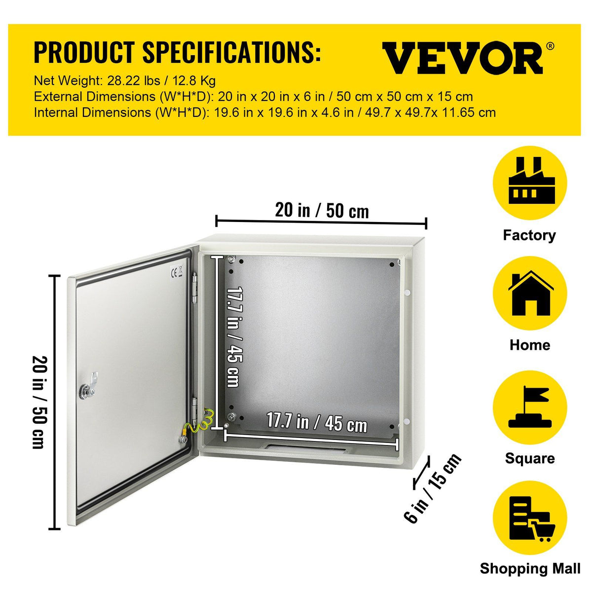 NEMA Steel Enclosure, 20 x 20 x 6\'\' NEMA 4X Steel Electrical Box, IP66 Waterproof & Dustproof, Outdoor/Indoor Electrical Junction Box, with Mounting Plate