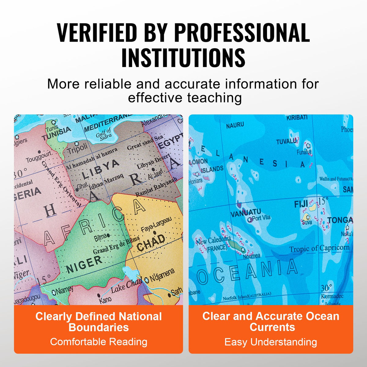 VEVOR Rotating World Globe with Stand, 330.2 mm, Educational Geographic Globe with Precise Time Zone ABS Material, Spinning Globe for Kids Children Learning Classroom Geography Education