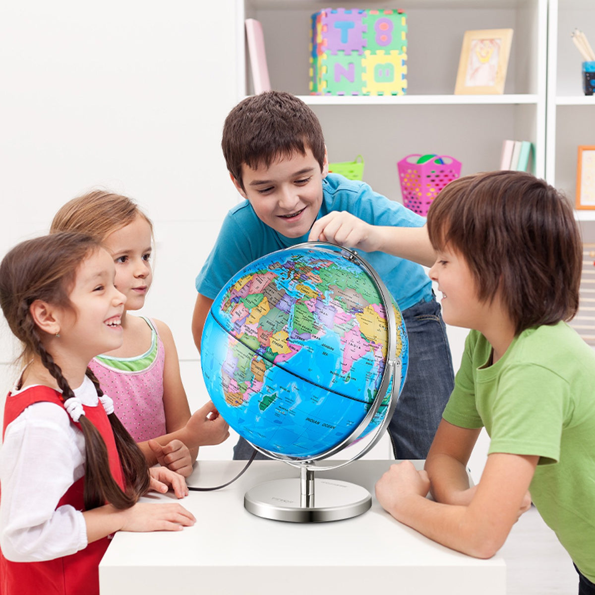 VEVOR Rotating World Globe with Stand, 330.2 mm, Educational Geographic Globe with Precise Time Zone ABS Material, Spinning Globe for Kids Children Learning Classroom Geography Education