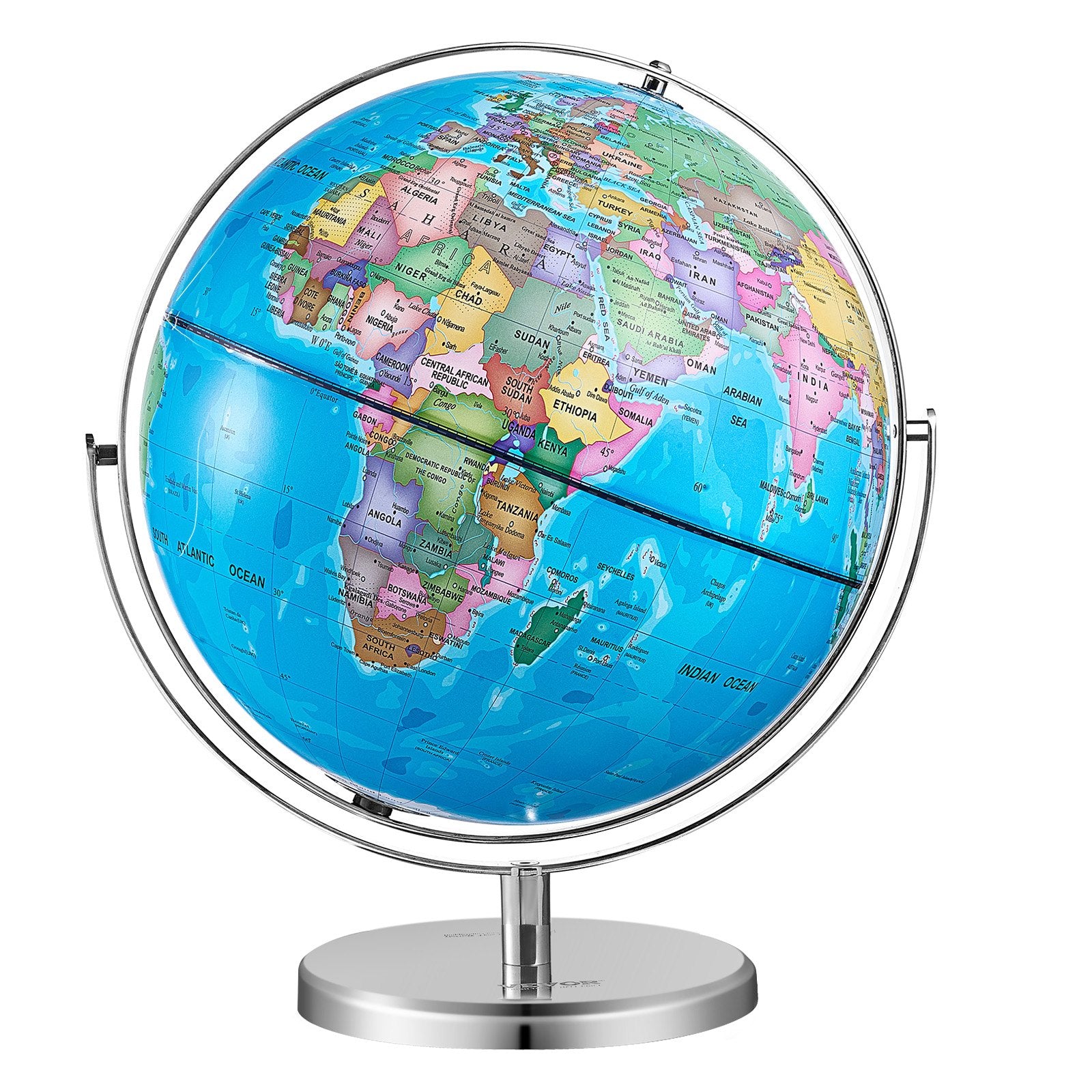 VEVOR Rotating World Globe with Stand, 330.2 mm, Educational Geographic Globe with Precise Time Zone ABS Material, Spinning Globe for Kids Children Learning Classroom Geography Education