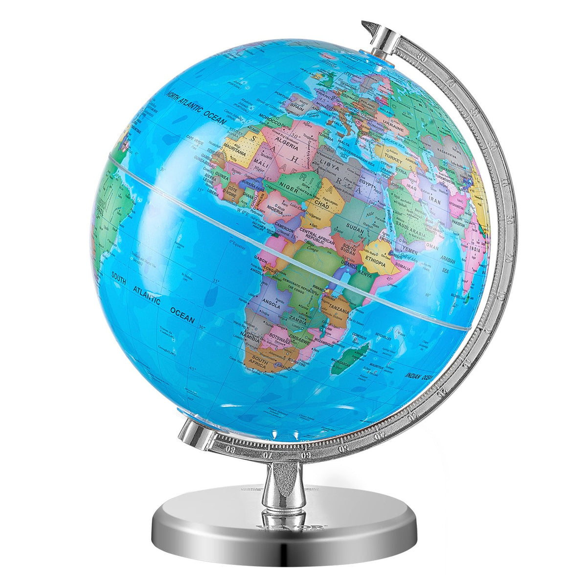 VEVOR Rotating World Globe with Stand, 203.2 mm, Educational Geographic Globe with Precise Time Zone ABS Material, 360° Spinning Globe for Kids Children Learning Classroom Geography Education