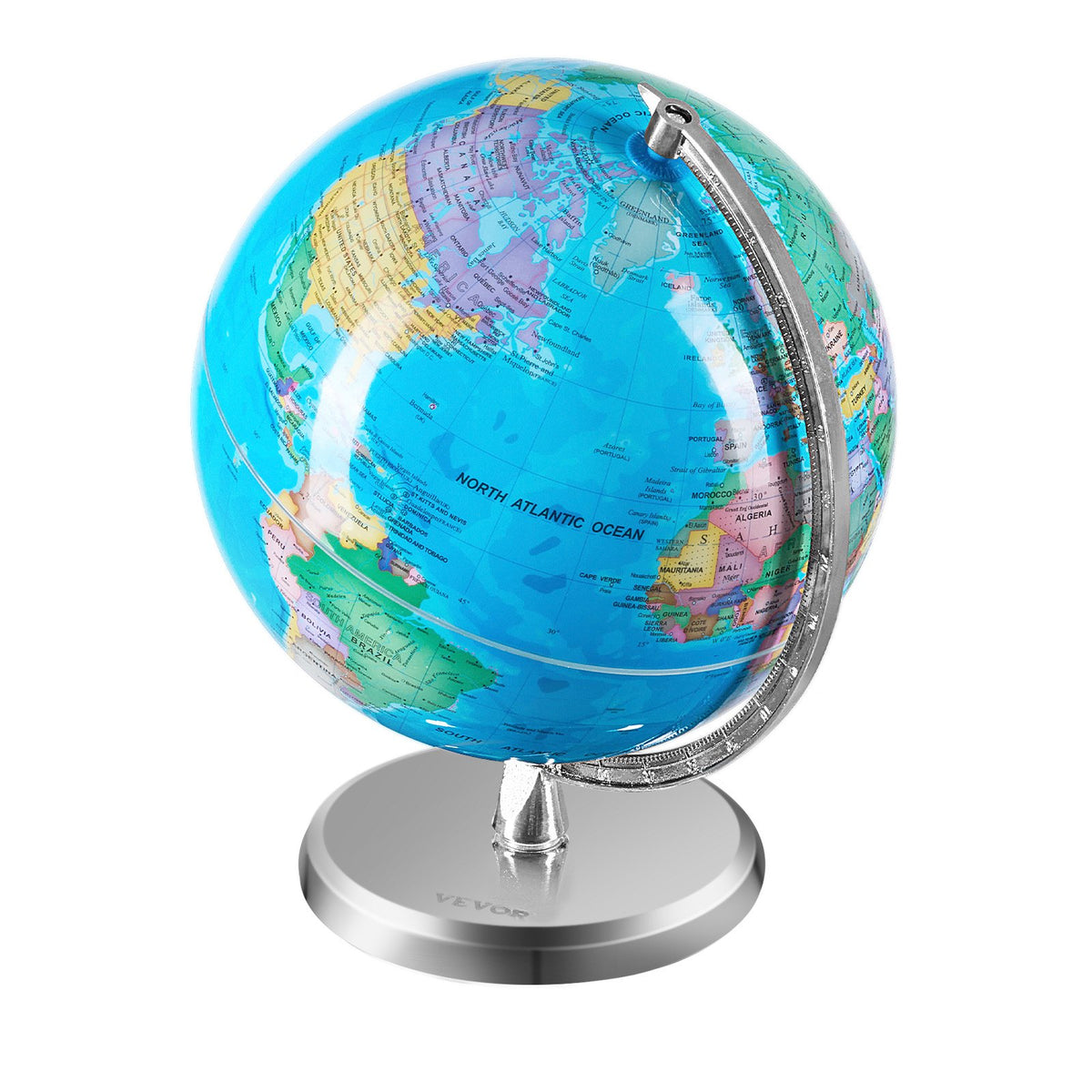 VEVOR Rotating World Globe with Stand, 203.2 mm, Educational Geographic Globe with Precise Time Zone ABS Material, 360° Spinning Globe for Kids Children Learning Classroom Geography Education