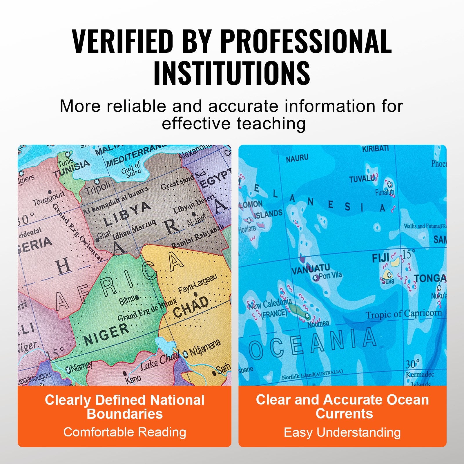 VEVOR Illuminated World Globe with Stand, 228.6 mm, Educational Earth Globe with Stable Heavy Metal Base and LED Constellation Night Light HD Printed Map, Spinning for Kids Classroom Learning