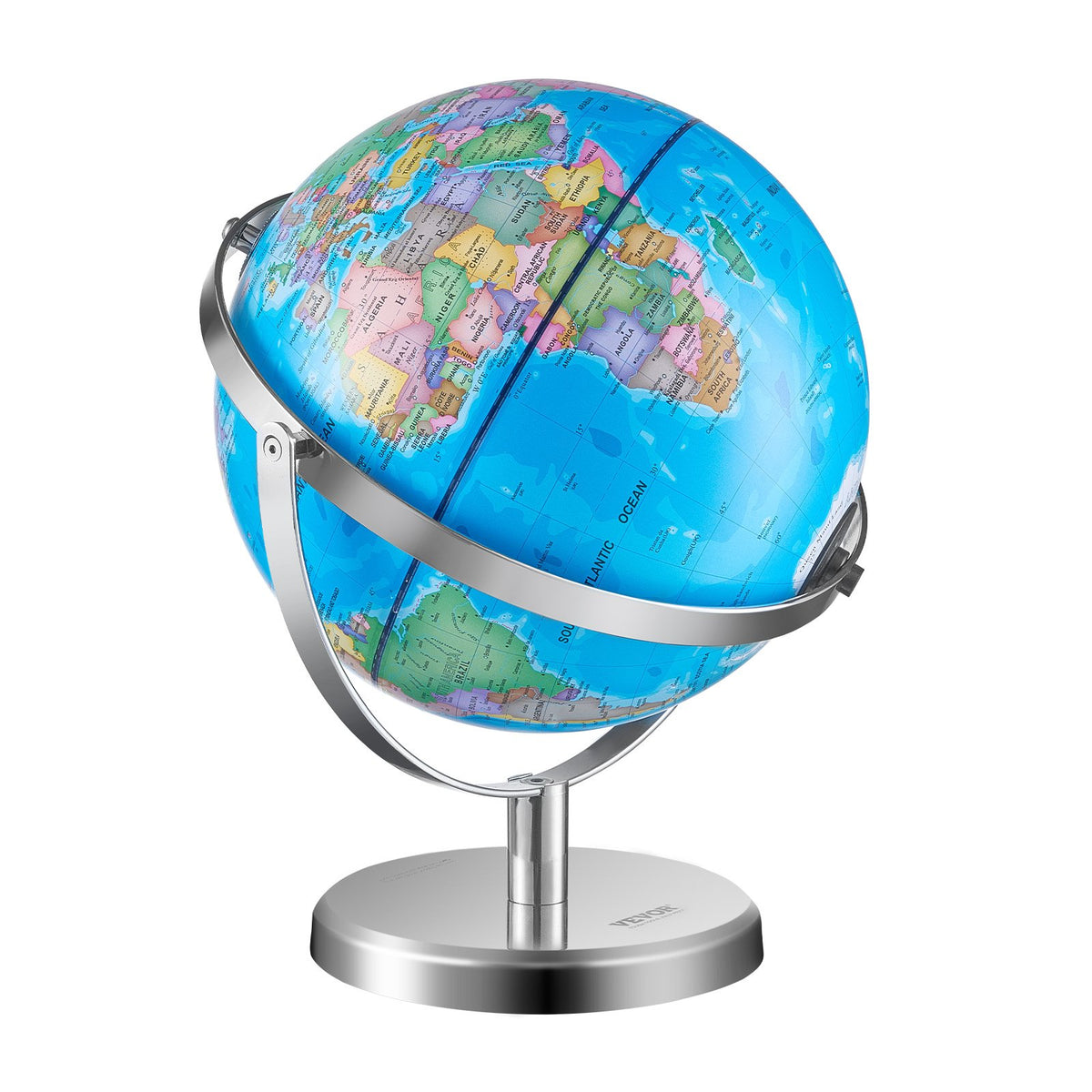 VEVOR Illuminated World Globe with Stand, 228.6 mm, Educational Earth Globe with Stable Heavy Metal Base and LED Constellation Night Light HD Printed Map, Spinning for Kids Classroom Learning