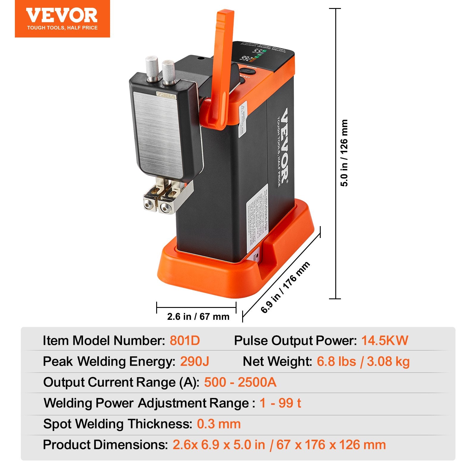 VEVOR 801D Battery Spot Welder 14.5KW Capacitor Energy Storage Pulse Spot Welder