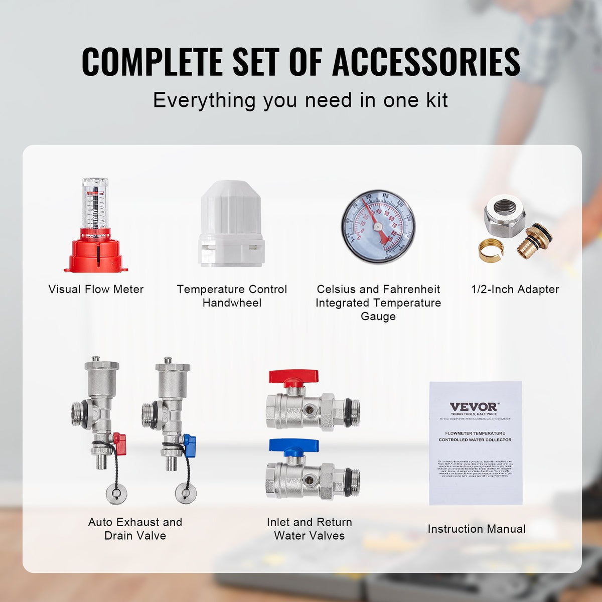VEVOR 12-Branch Radiant Heat Manifold, 1/2" PEX Tubing Manifold, Stainless Steel PEX Manifold for Hydronic Radiant Floor Heating, Radiant Heat PEX Manifold Kit with 1/2" Adapters Included