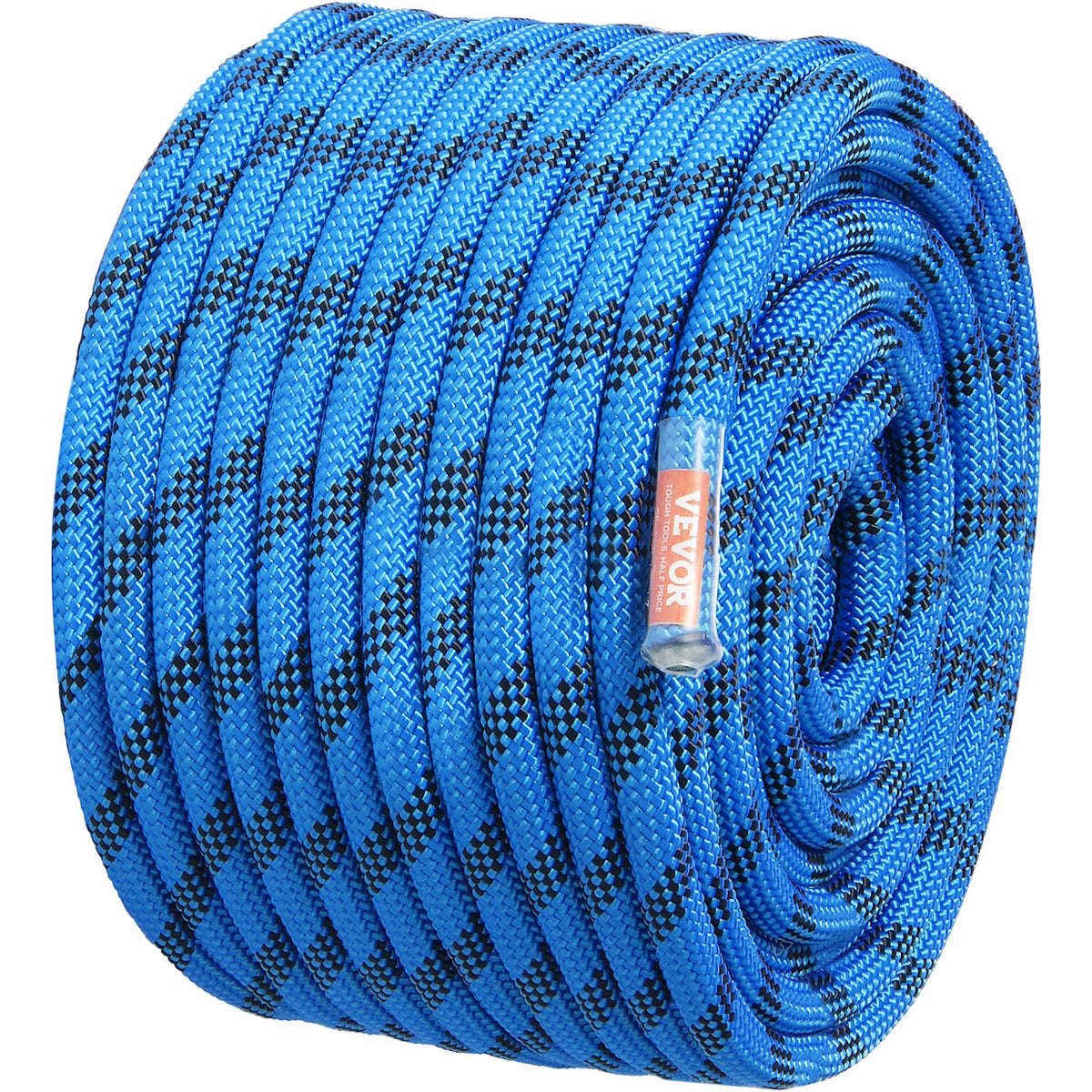 VEVOR 12.7mm Static Climbing Rope, 45.7M(150ft) Outdoor Rock Climbing Rope 30KN Breaking Tension, Fiber Rope with Steel Snap Hooks for Escape, Rappelling, Fire Rescue, Blue