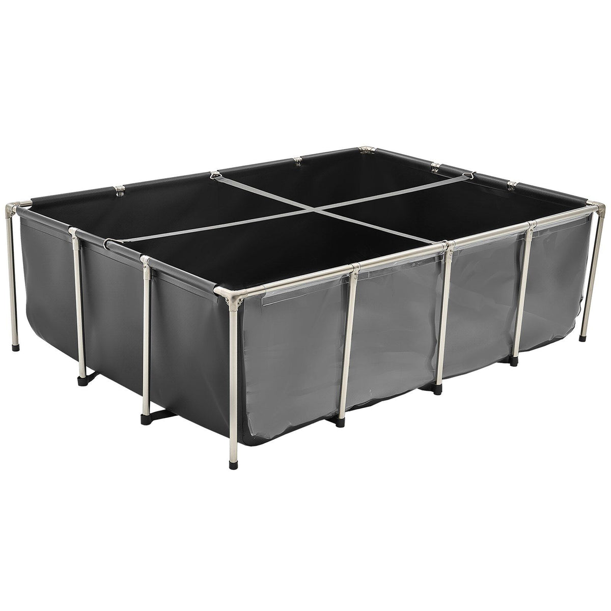 Canvas Fish Pond, 1781.3L Above Ground Fish Pond, PVC Koi Tank with Clear Viewing Panel, Rectangular Goldfish Tank with Stainless Steel Frame & Drain Valve, for Breeding Koi, Irrigation(Black)