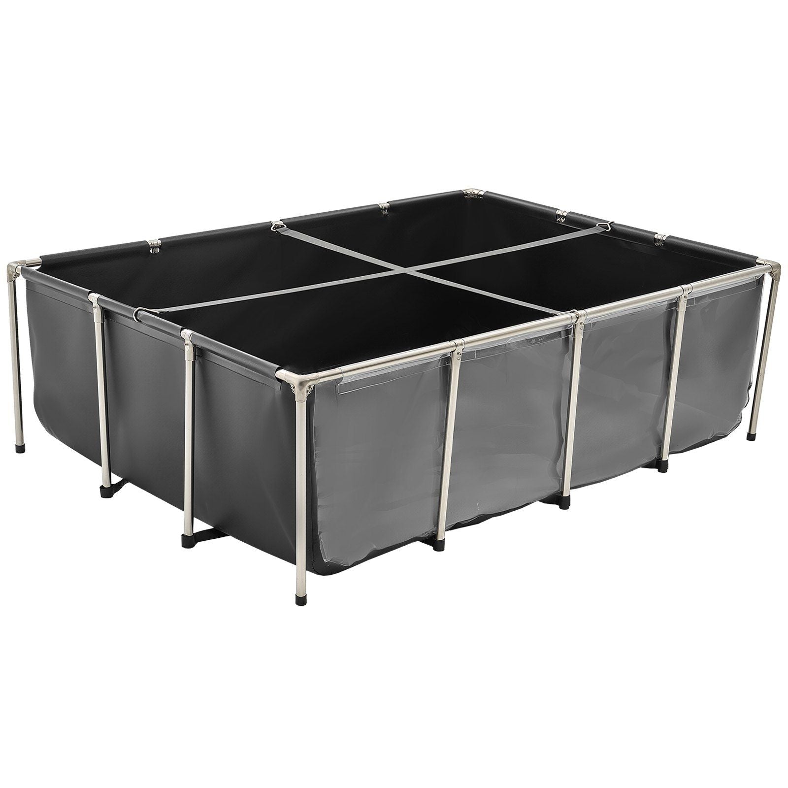 Canvas Fish Pond, 1781.3L Above Ground Fish Pond, PVC Koi Tank with Clear Viewing Panel, Rectangular Goldfish Tank with Stainless Steel Frame & Drain Valve, for Breeding Koi, Irrigation(Black)
