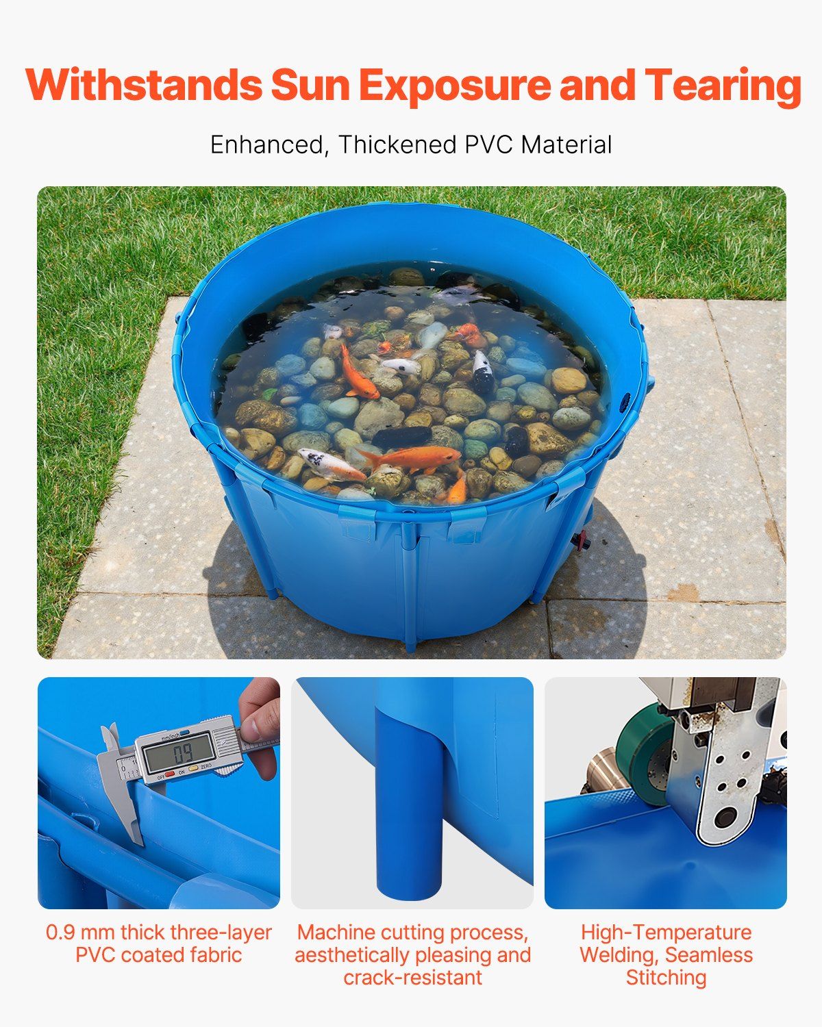 Canvas Fish Pond, 1700 L Capacity Above Ground Fish Pond, Foldable PVC Koi Tank, Round Goldfish Tank with Stable PVC Frame and Drain Valve, for Aquaculture, Koi Breeding, and Irrigation (Blue)