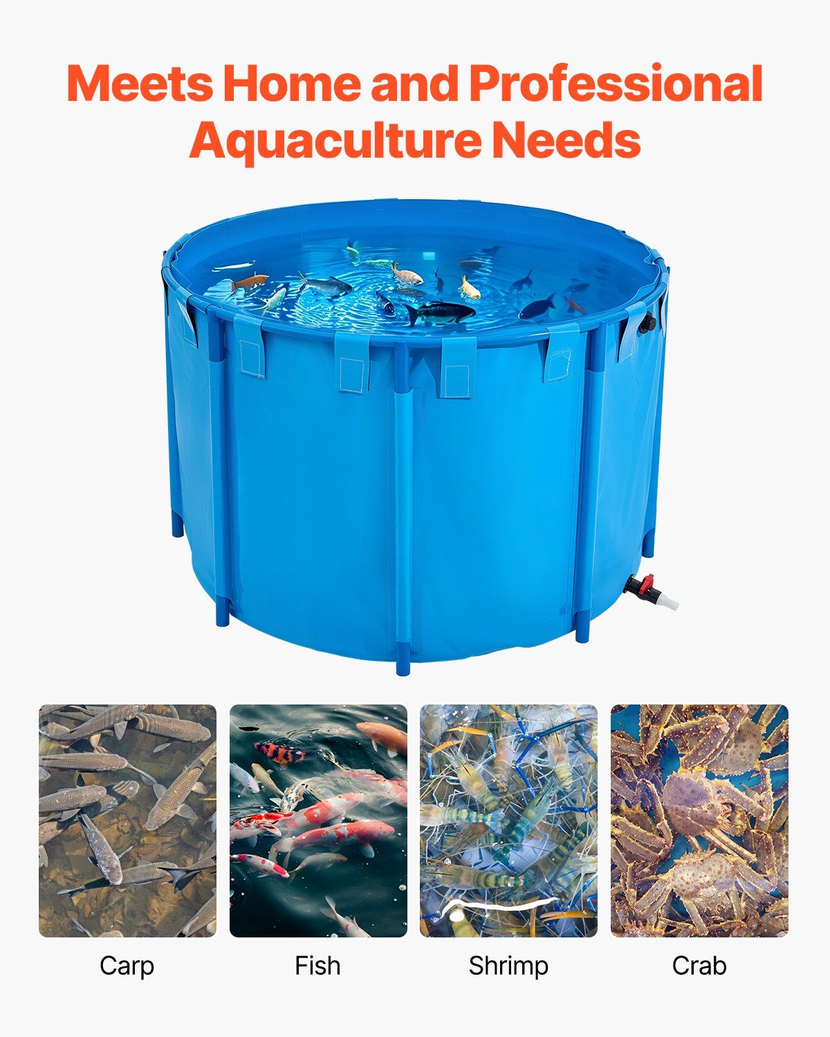 Canvas Fish Pond, 1700 L Capacity Above Ground Fish Pond, Foldable PVC Koi Tank, Round Goldfish Tank with Stable PVC Frame and Drain Valve, for Aquaculture, Koi Breeding, and Irrigation (Blue)