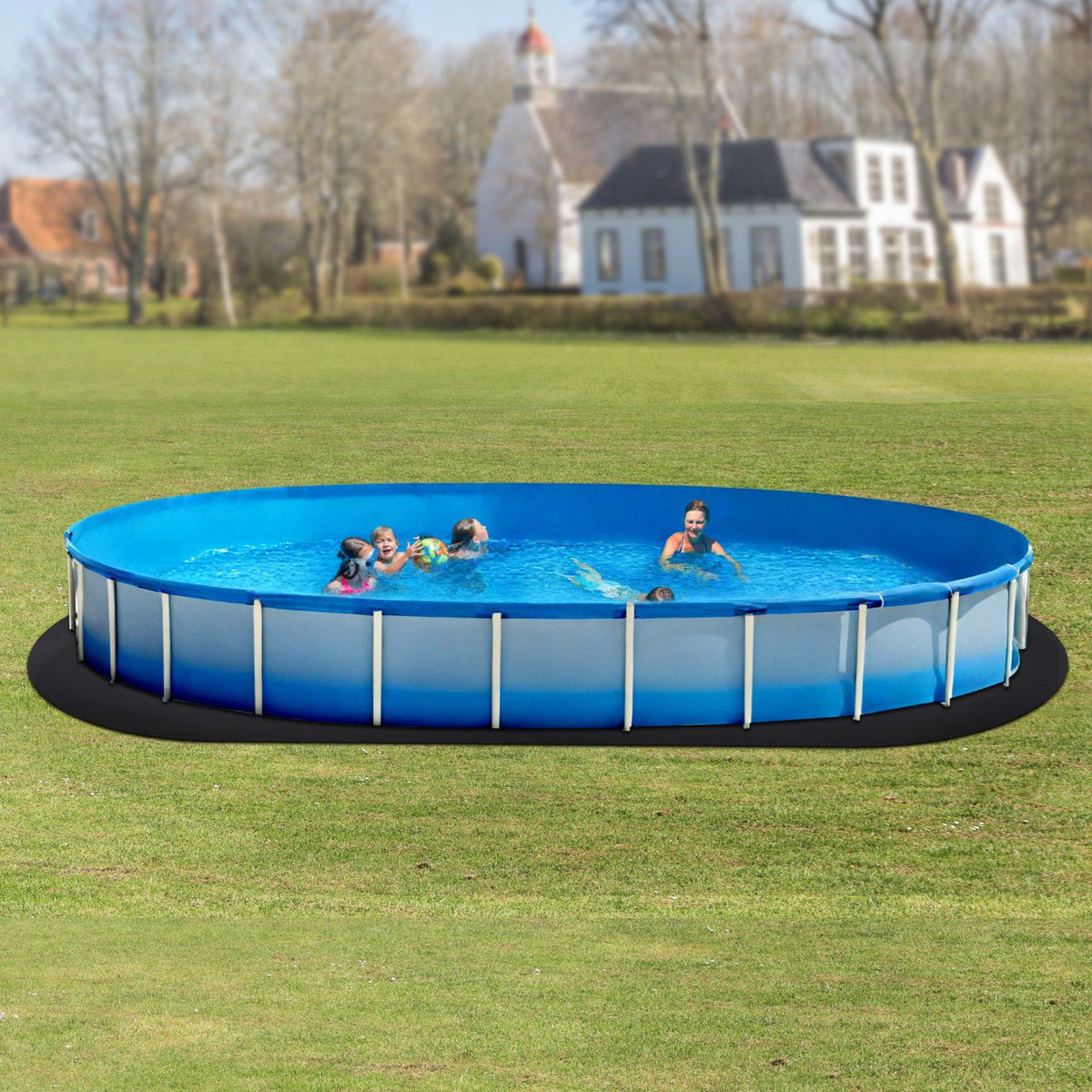 Oval Pool Liner Pad, 18 x 33 ft Pool Liner Pad for Above Ground Swimming Pools, Extra-Thick Pool Mat, Prevents Punctures, Recycled Geotextile Material Underlayment Pad, Extend Liner Life