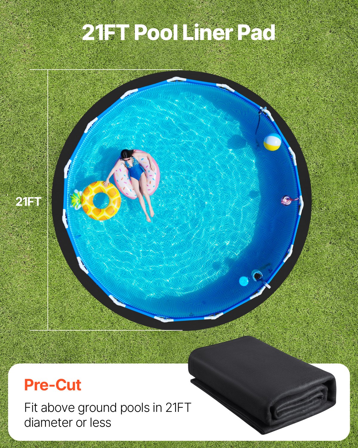 VEVOR 21ft Round Pool Liner Pad, Pool Liner Pad for Above Ground Swimming Pools, Extra-Thick Pool Mat, Prevents Punctures, Recycled Geotextile Material Underlayment Pad, Extend Liner Life