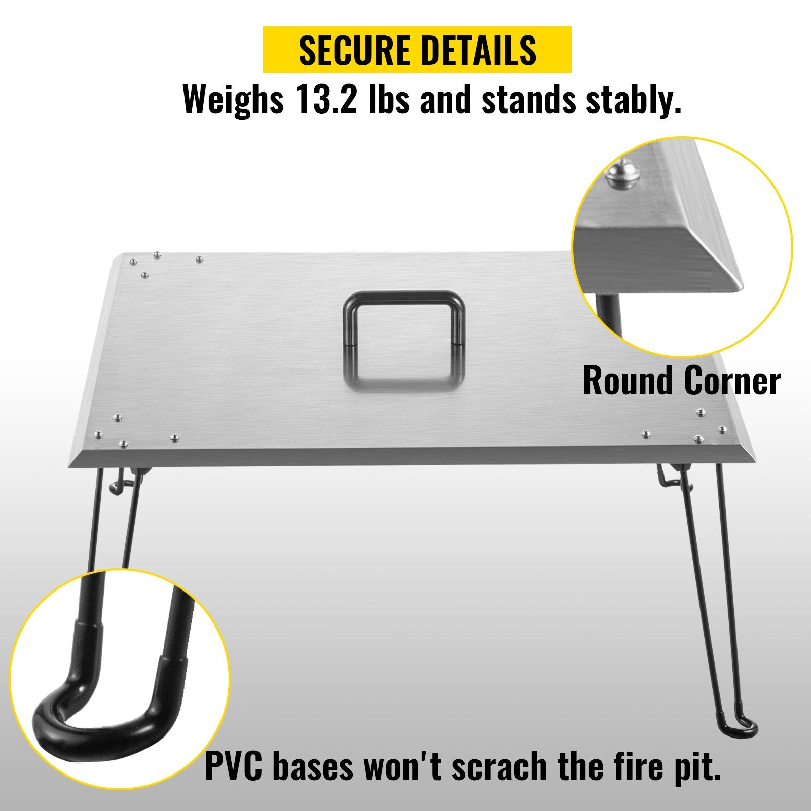 VEVOR Fire Pit Heat Deflector Fire Pit Pan Cover Stainless Steel Foldable Legs