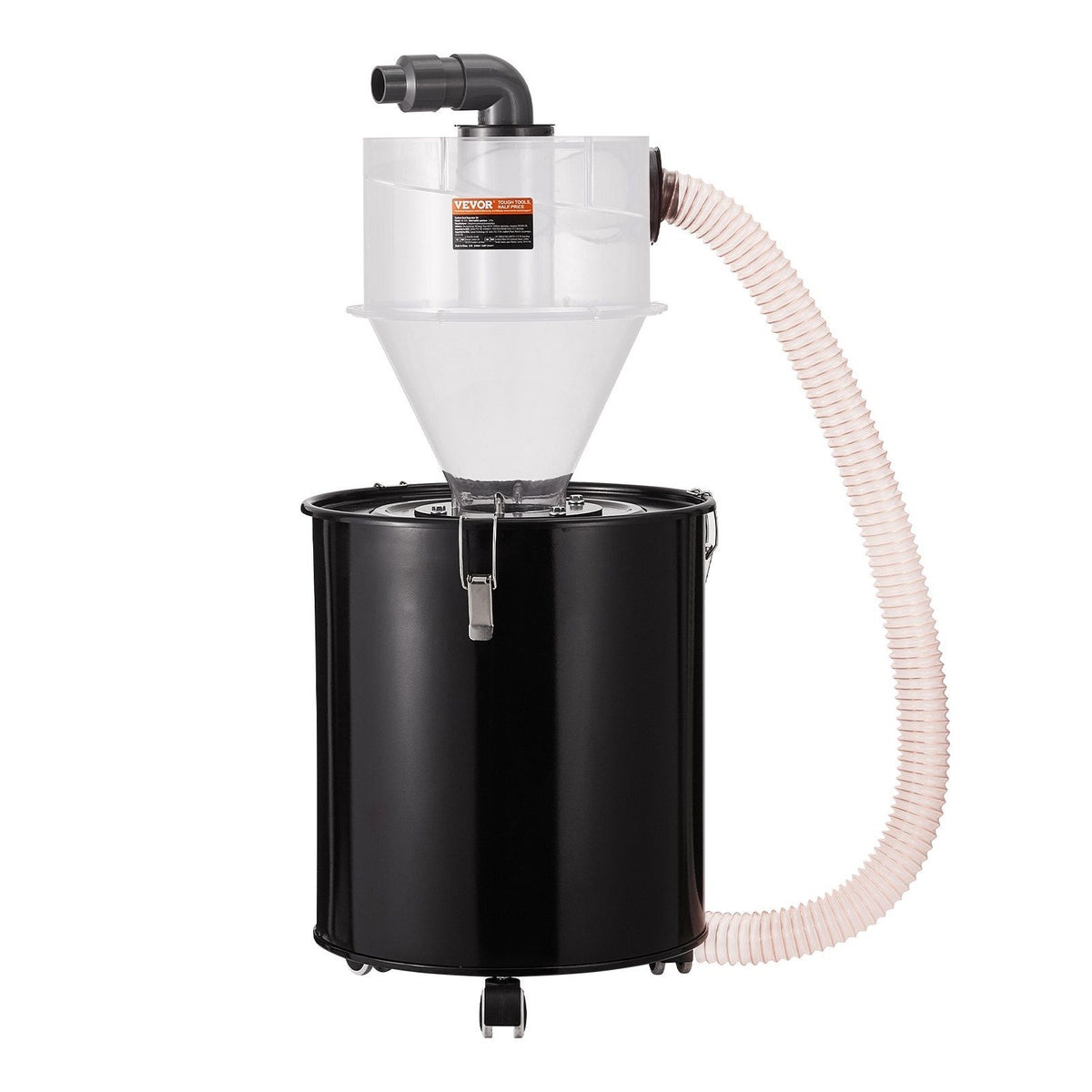Cyclone Dust Separator with Metal Tank, 4" Retrofit Cyclone Separator for Dust Collectors, ABS Dust Deputy With 2" Hole O.D. Connector &amp; Hose for Wet/Dry Shop Vacuums, Fits 50L Tank