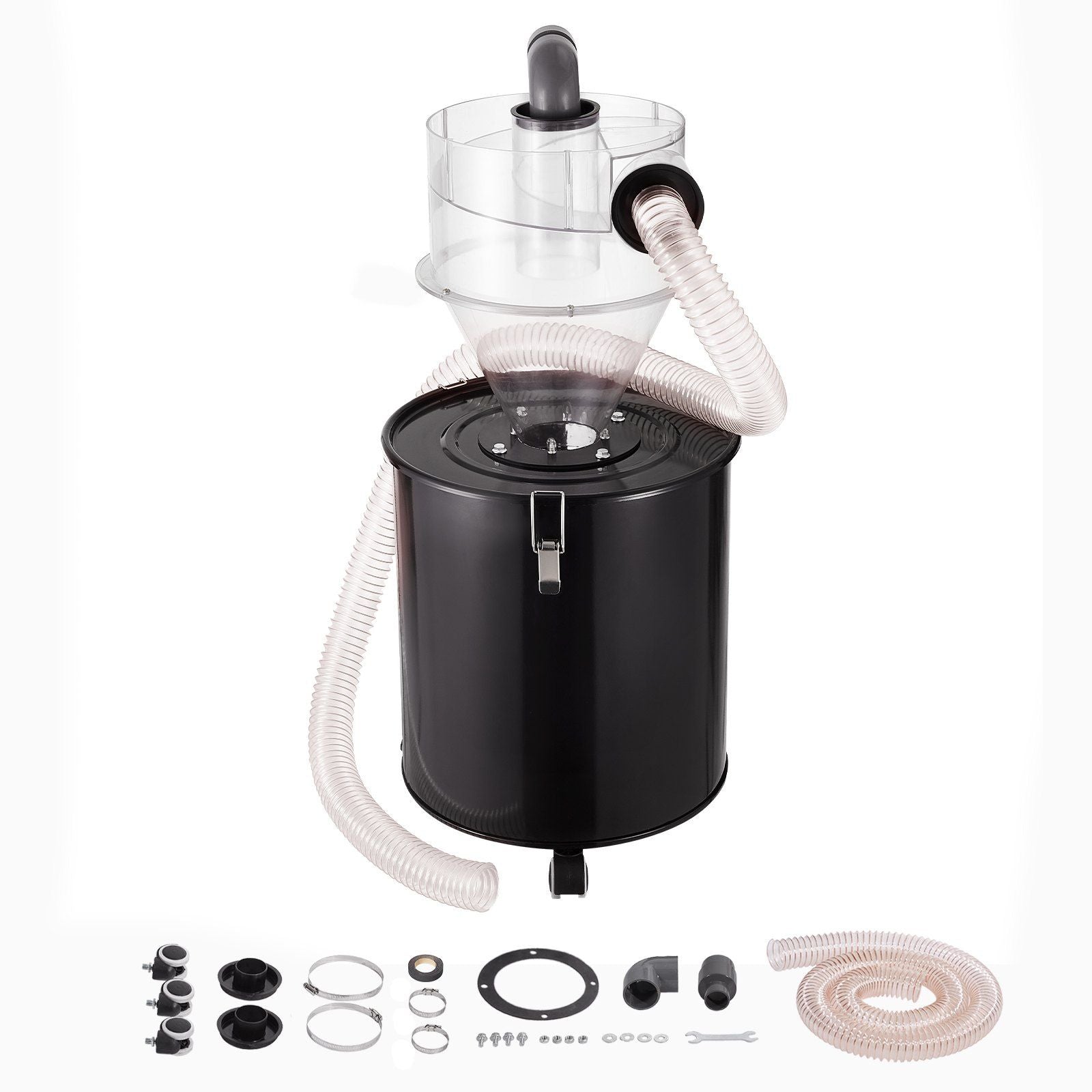 Cyclone Dust Separator with Metal Tank, 4" Retrofit Cyclone Separator for Dust Collectors, ABS Dust Deputy With 2" Hole O.D. Connector & Hose for Wet/Dry Shop Vacuums, Fits 50L Tank