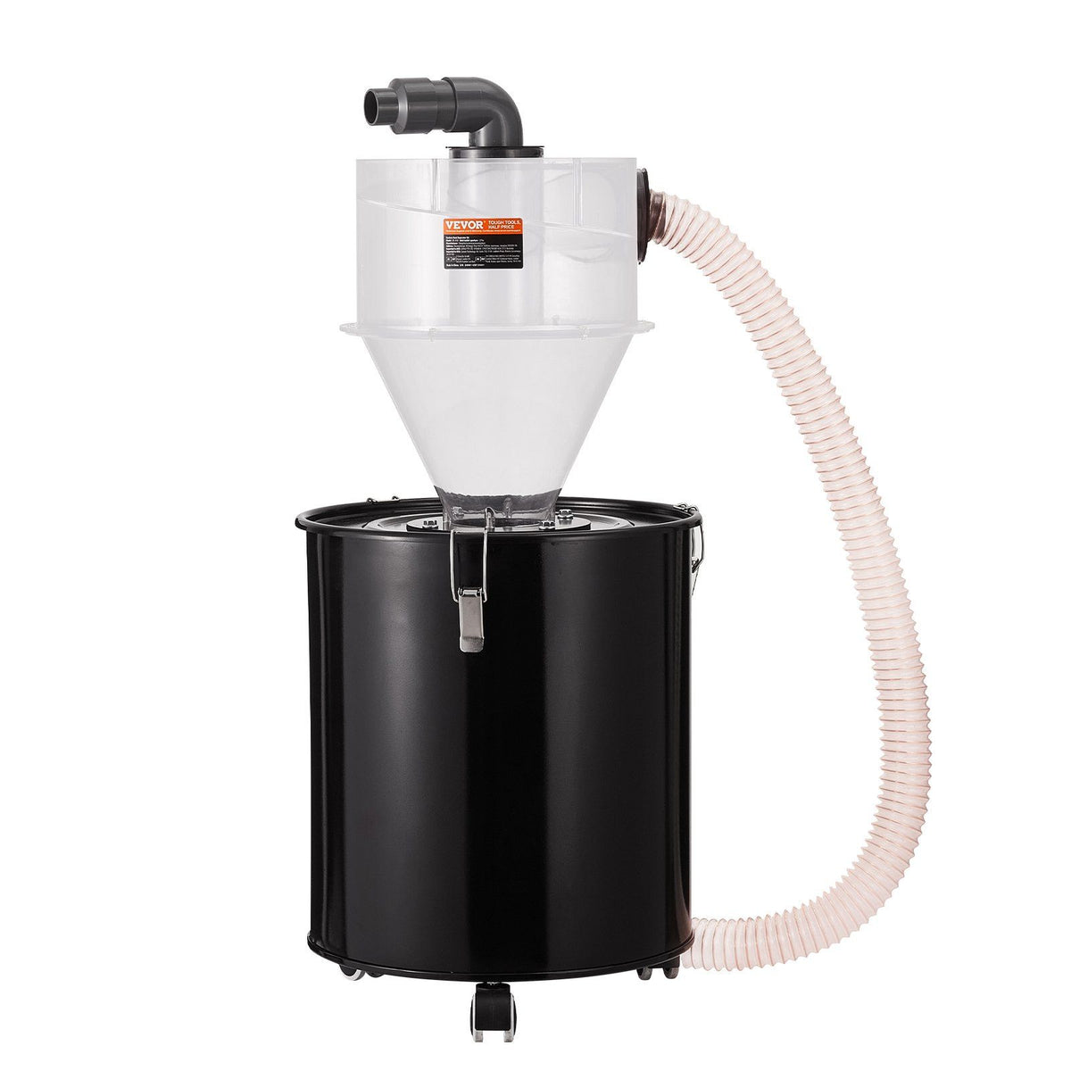 Cyclone Dust Separator with Metal Tank, 4" Retrofit Cyclone Separator for Dust Collectors, ABS Dust Deputy With 2" Hole O.D. Connector & Hose for Wet/Dry Shop Vacuums, Fits 50L Tank