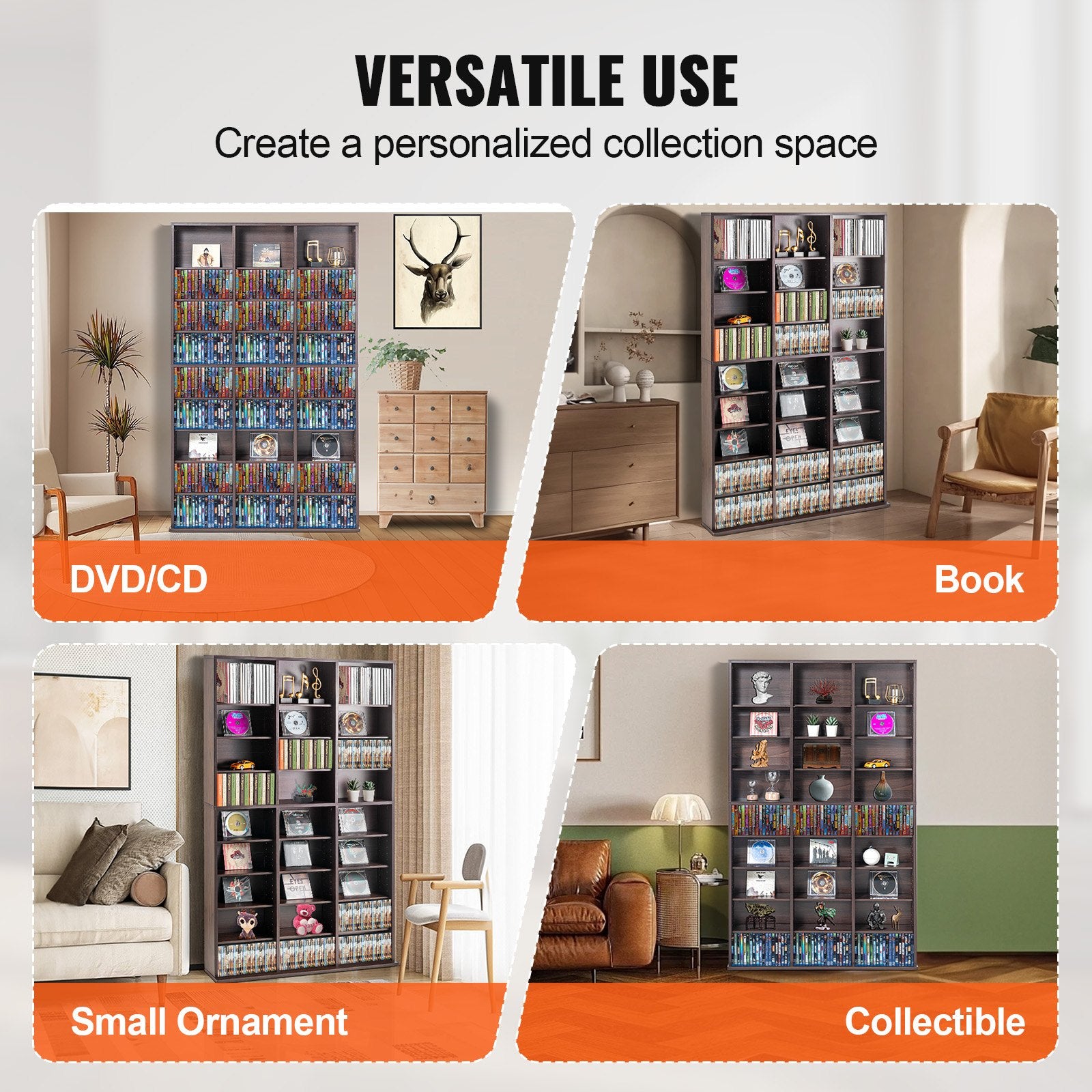 VEVOR Media Storage Cabinet, 9-layer DVD Shelf Holds up to 756 CDs, Adjustable CD Shelves 27 Compartments, Protects & Organizes Music, Movie, Video Games or Memorabilia Collections, Espresso